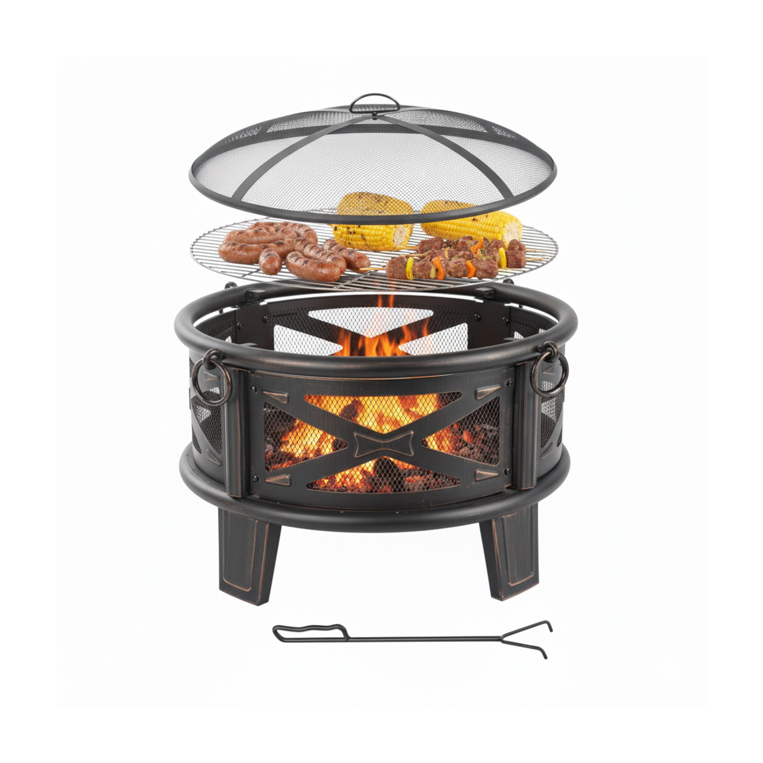 relaxdays Feuerschale mit Grillrost, (4-St)