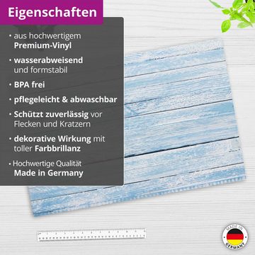 cover-your-desk.de Schreibtischunterlage abwaschbar - Blaue Holzbretter - premium Vinyl - Made in Germany, (1 tlg)