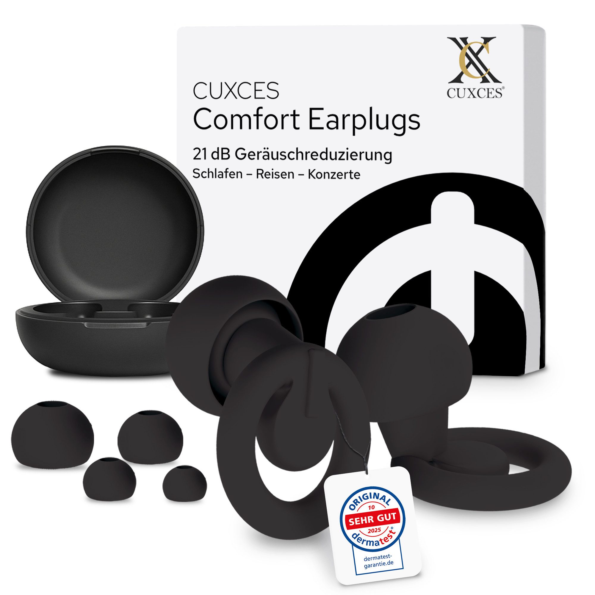 CUXCES Gehörschutzstöpsel Noise Cancelling Ohrstöpsel - 4 Größen - Schlafen, Konzerte & Flugzeug