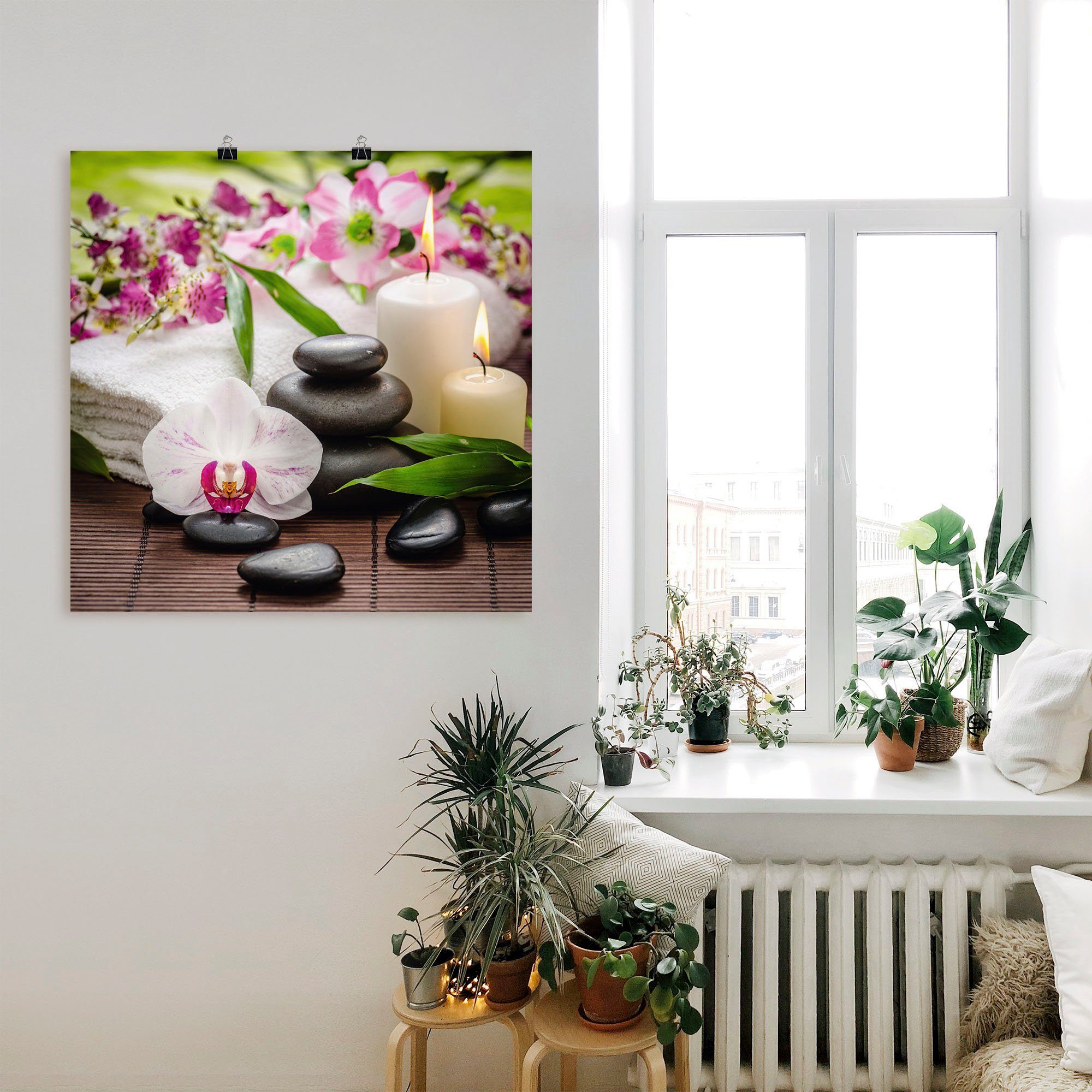 Artland Wandbild Spa Orchideen Bambus versch. in Bilder St), Alubild, als Wandaufkleber Leinwandbild, Poster Kerze, Zen oder (1 Größen