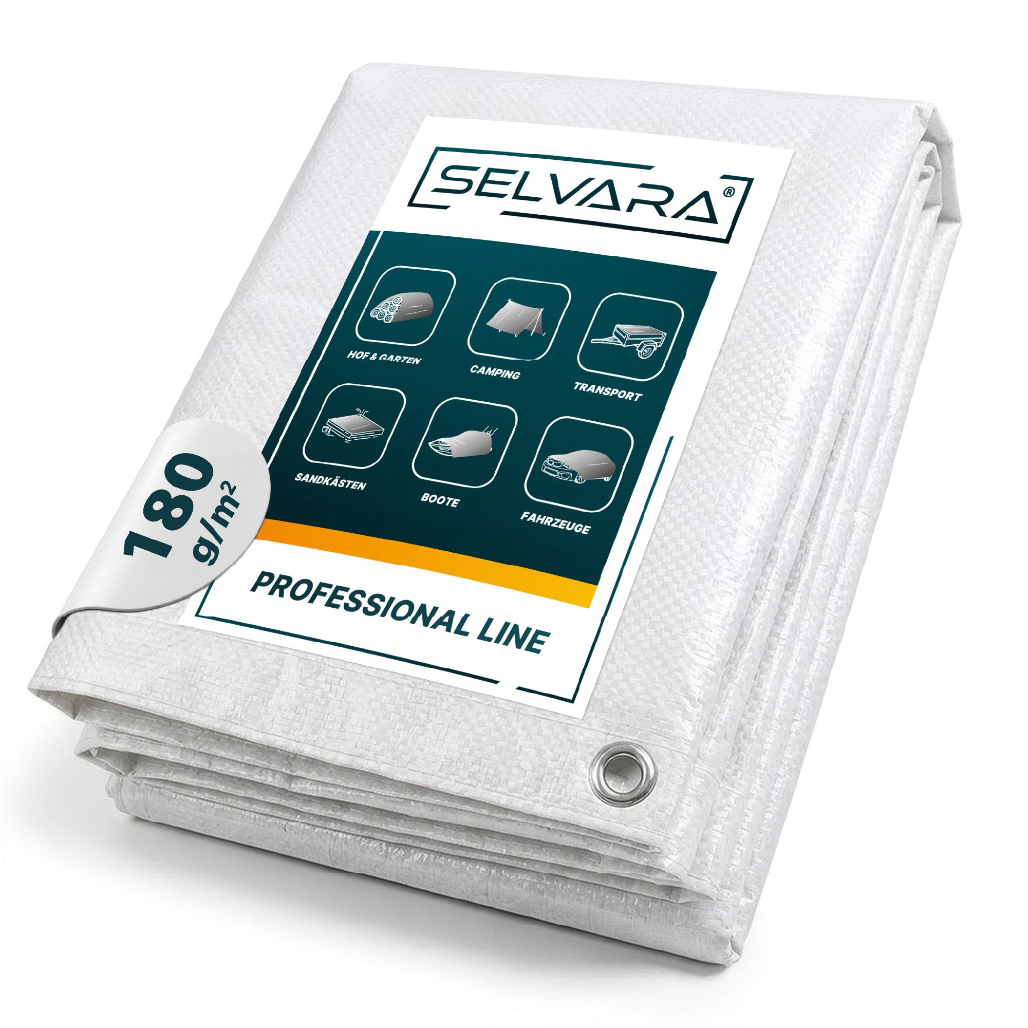 SELVARA Schutzplane Abdeckplane 180g/m² weiß mit Ösen, Gewebeplane wasserdicht, reißfest, Plane UV-stabilisiert in vielen verschiedenen Farben & Größen