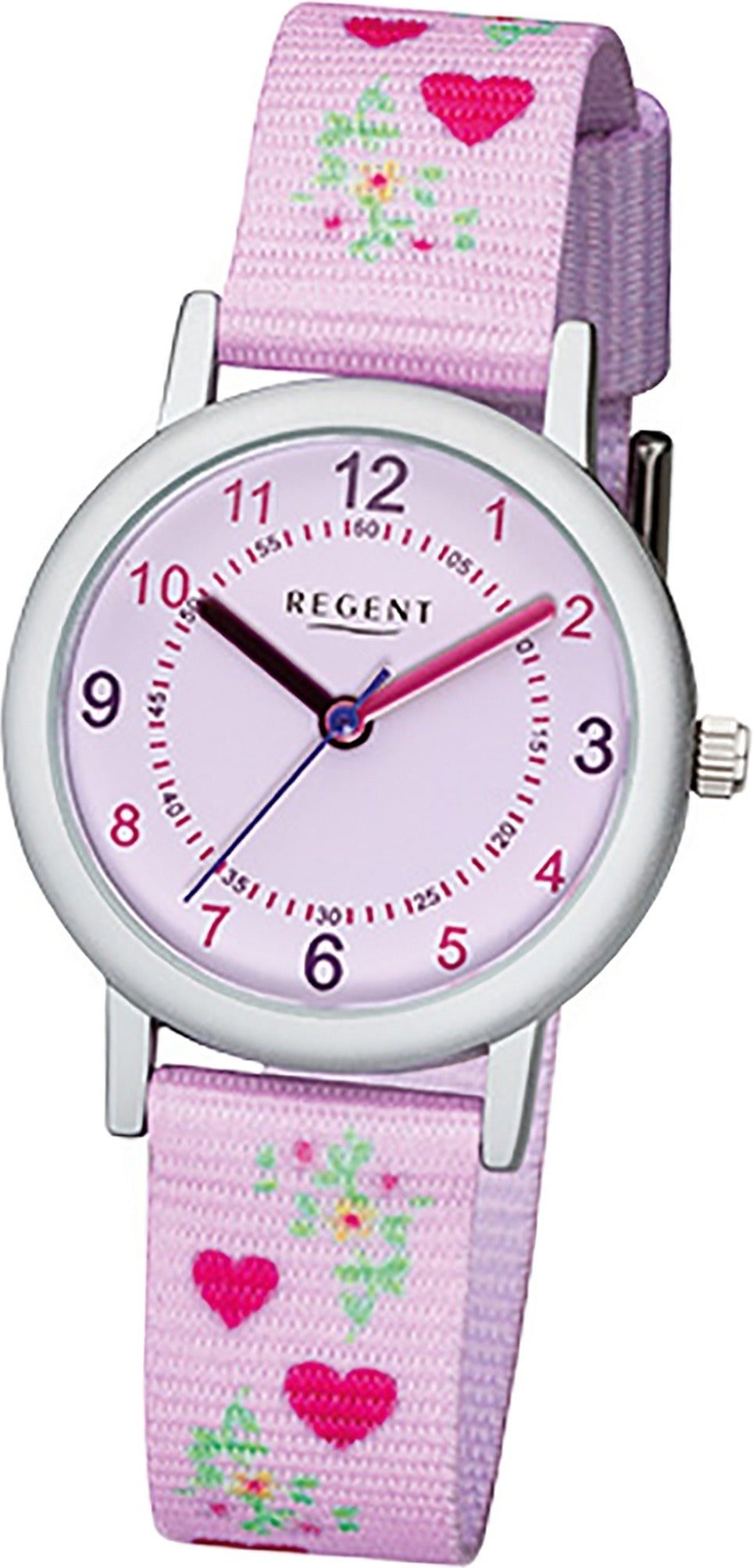 rosa, Textil, Regent Textil Regent Kinderuhr Kinder (ca. Gehäuse, Uhr Stoffarmband Quarzuhr rundes 29mm) F-1129, lila, Stoff