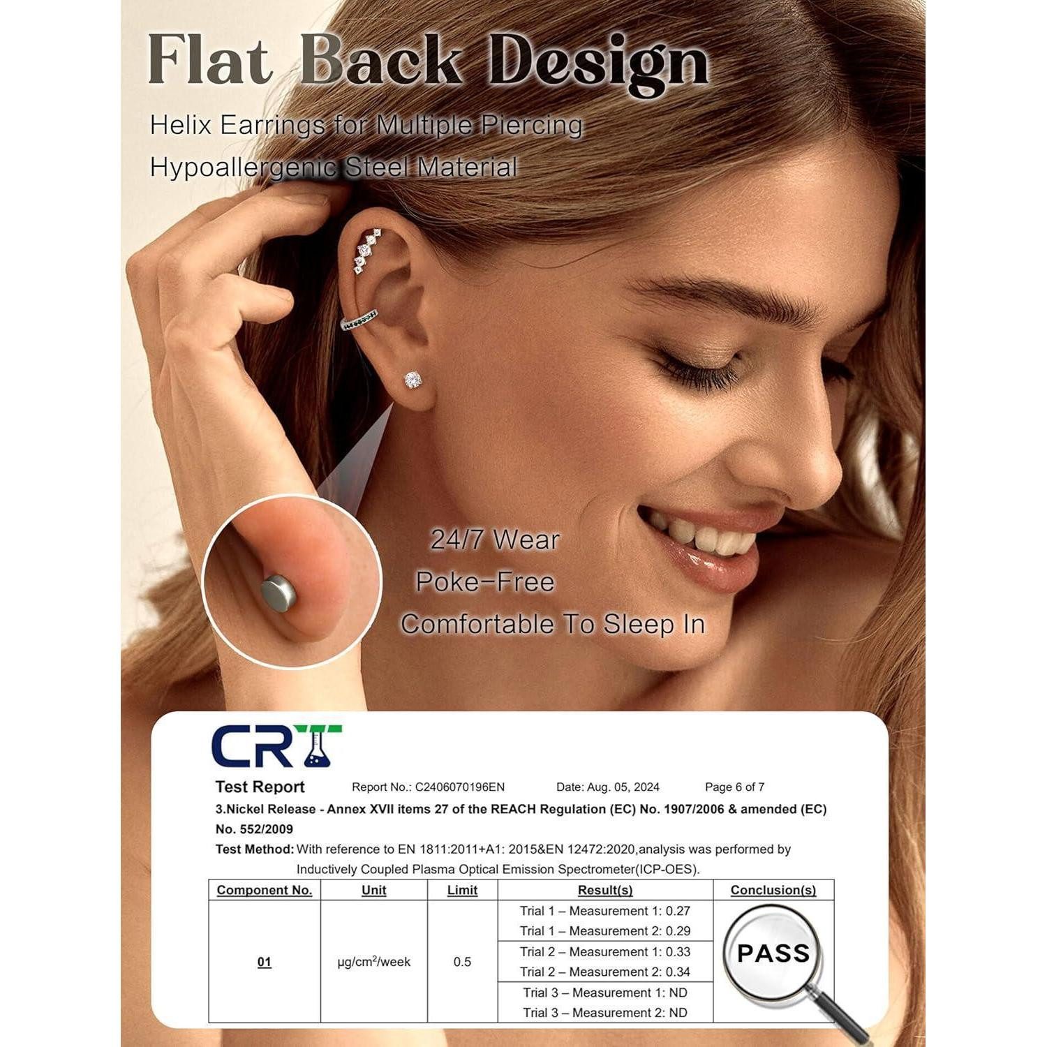 LuxusKollektion Piercing-Set Ohrringe Helix Tragus Conch Chirurgenstahl 12Pcs CZ Silber grüncz – Bild 2 von 5