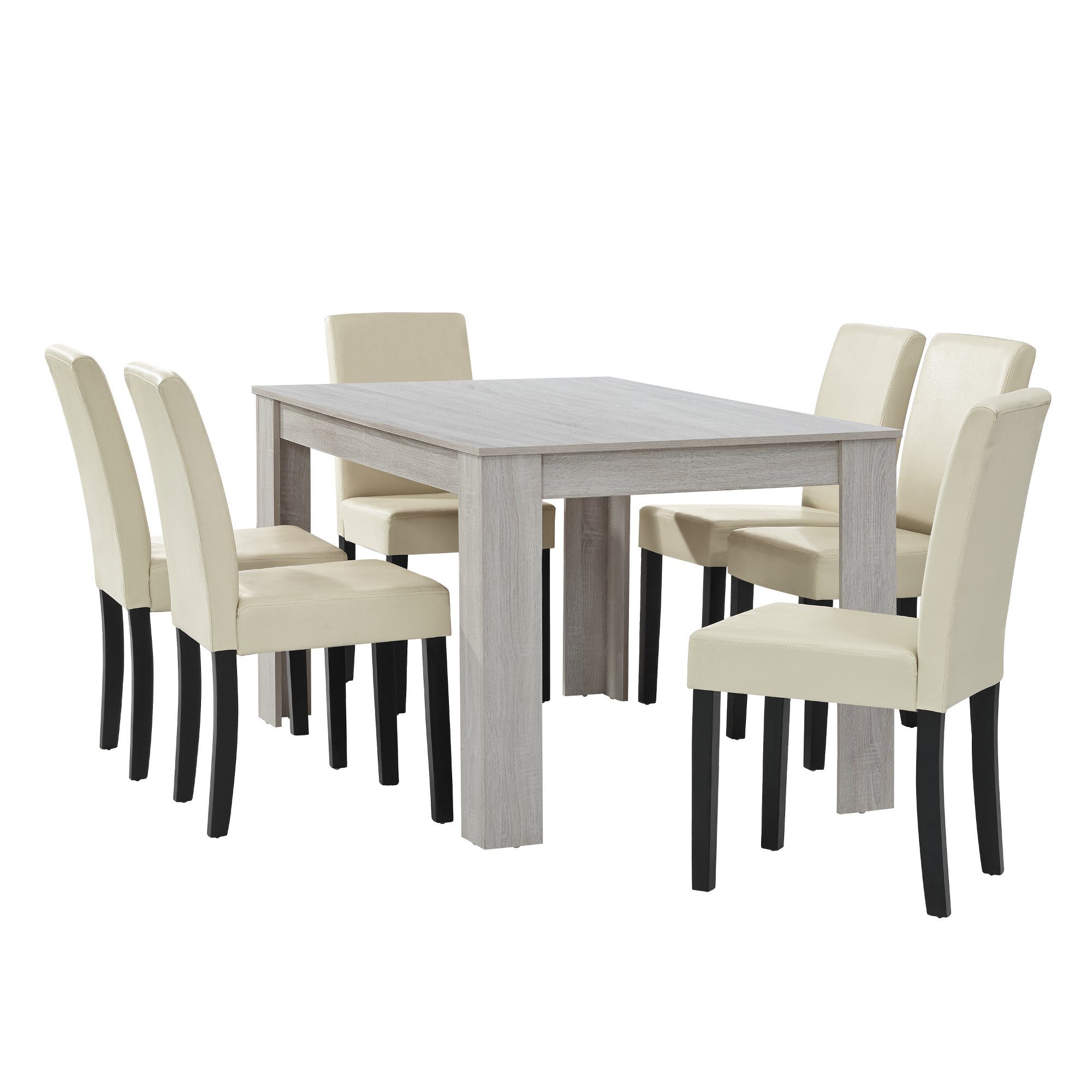 en.casa Essgruppe, (7-tlg., Esstisch mit 6 günstig online kaufen