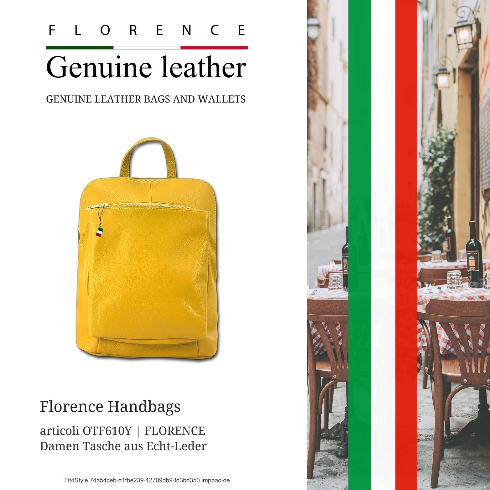 Damen Florence Made-In Italy gelb, Rucksack Echtleder Cityrucksack Cityrucksack), FLORENCE (Cityrucksack, Tasche Damen Echtleder