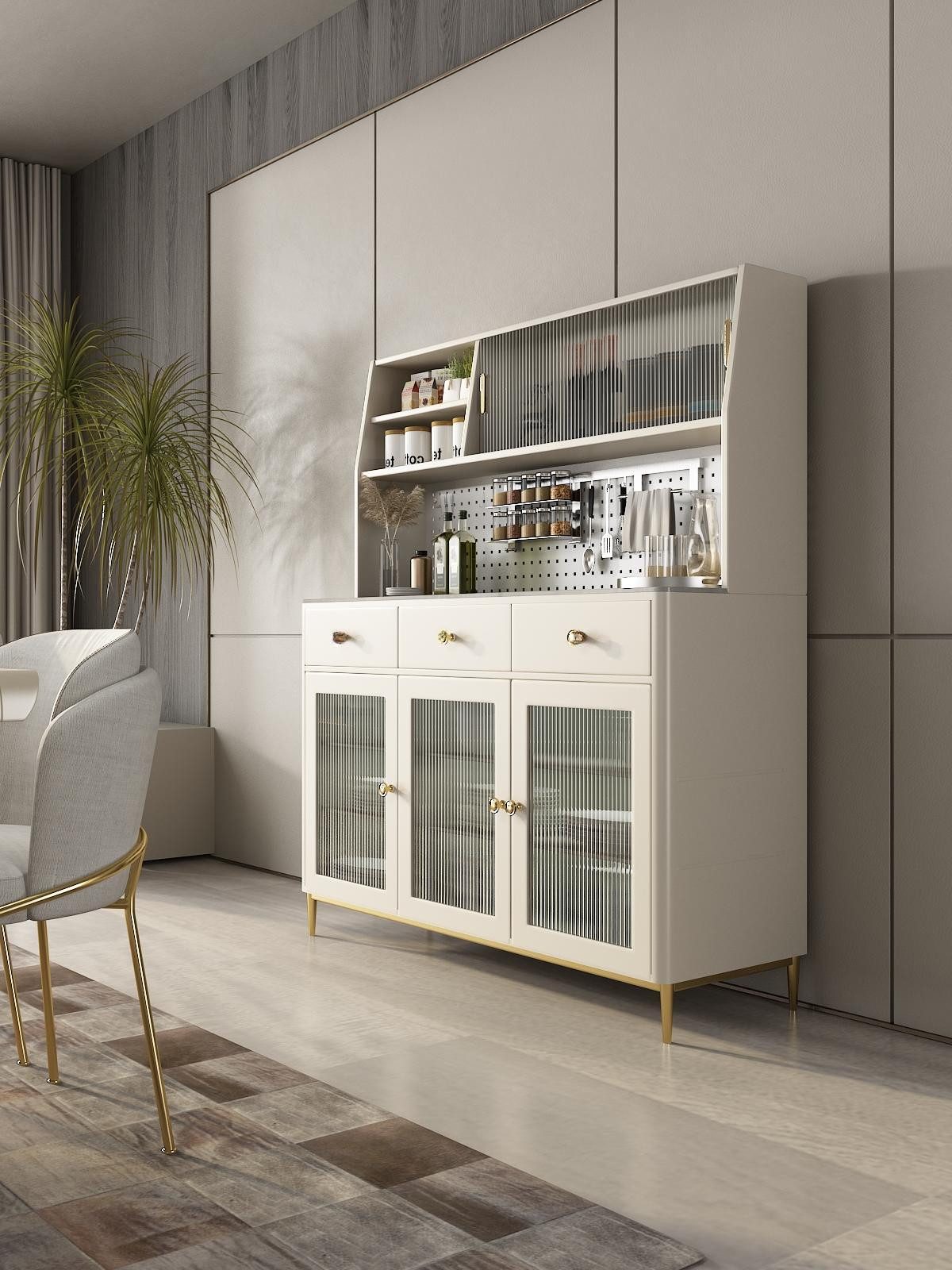 JVmoebel Anrichte Moderne Vitrine in Weiß mit goldenen Edelstahlfüßen aus Holz (1 St., Aktenschrank), Made in Europa
