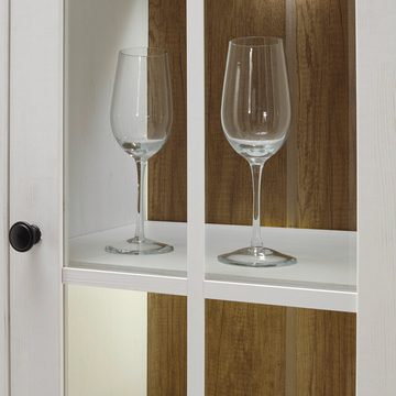 Lomadox Buffet PISA-61 Landhaus schrank in Eiche hell und Pinie weiß inkl. LED 130/198/43cm