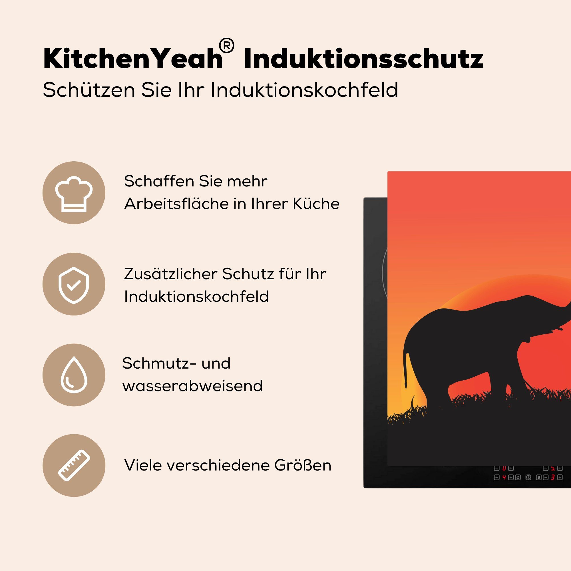 MuchoWow Herdblende-/Abdeckplatte Scherenschnitt-Illustration 78x78 Baby, mit Arbeitsplatte cm, Vinyl, küche für einer Elefantenmutter (1 tlg), Ceranfeldabdeckung