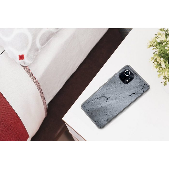 MuchoWow Handyhülle Beton - Grau - Riss Phone Case Handyhülle Xiaomi Mi 11 Silikon Schutzhülle