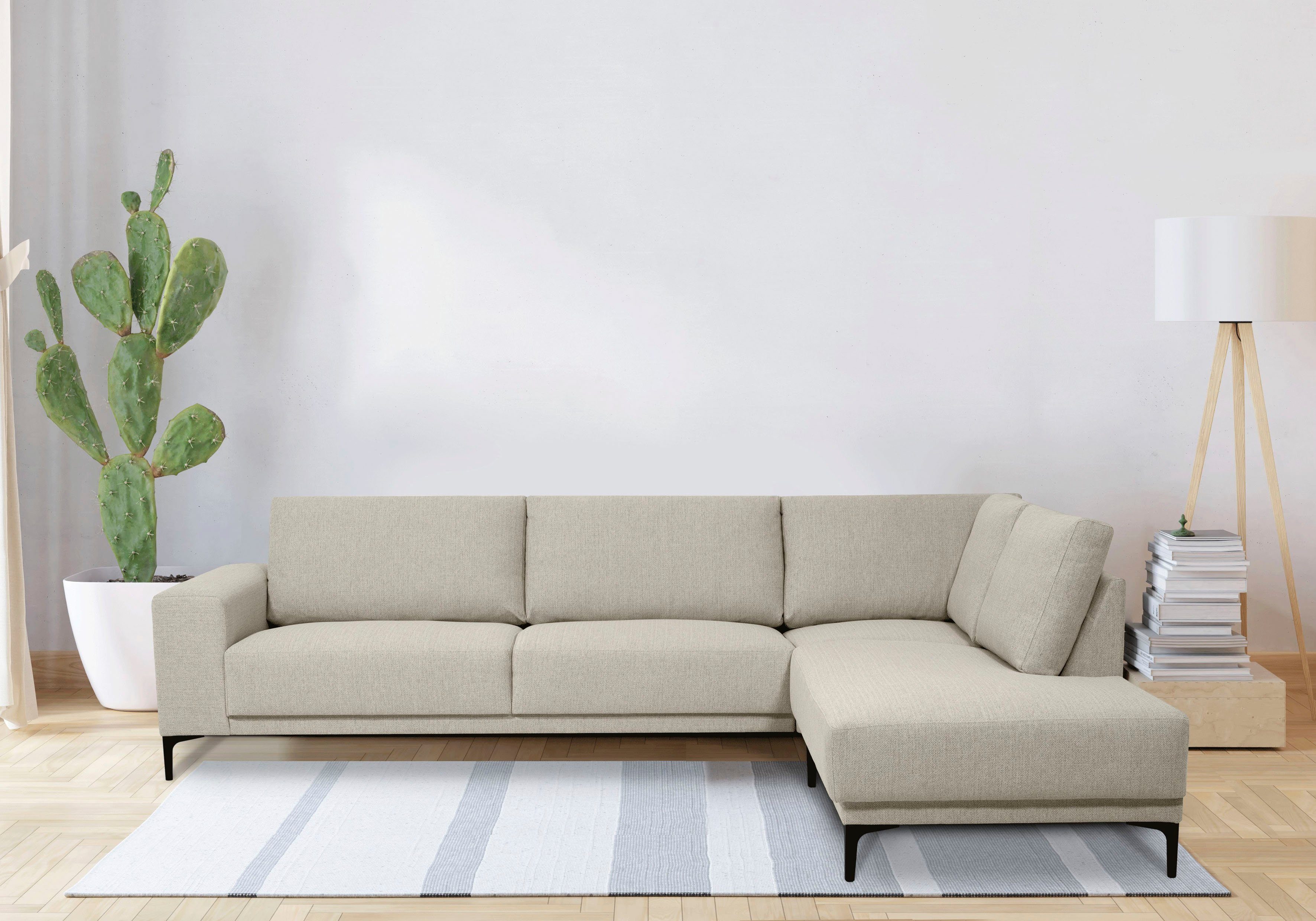 Places of Style Ecksofa Xander, L-Form, Breite 289 cm, Webstoff, Soft-Touch Chenille, schwarze Metallfüße