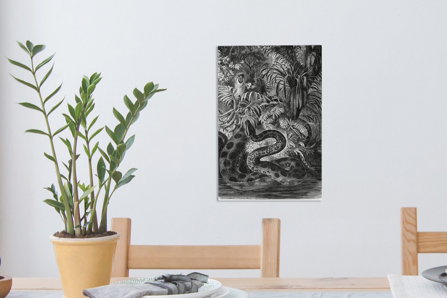 schwarz-weiß, 20x30 einer Leinwandbild Leinwandbild OneMillionCanvasses® St), fertig Zackenaufhänger, bespannt cm Anakonda Illustration in Gemälde, (1 inkl.
