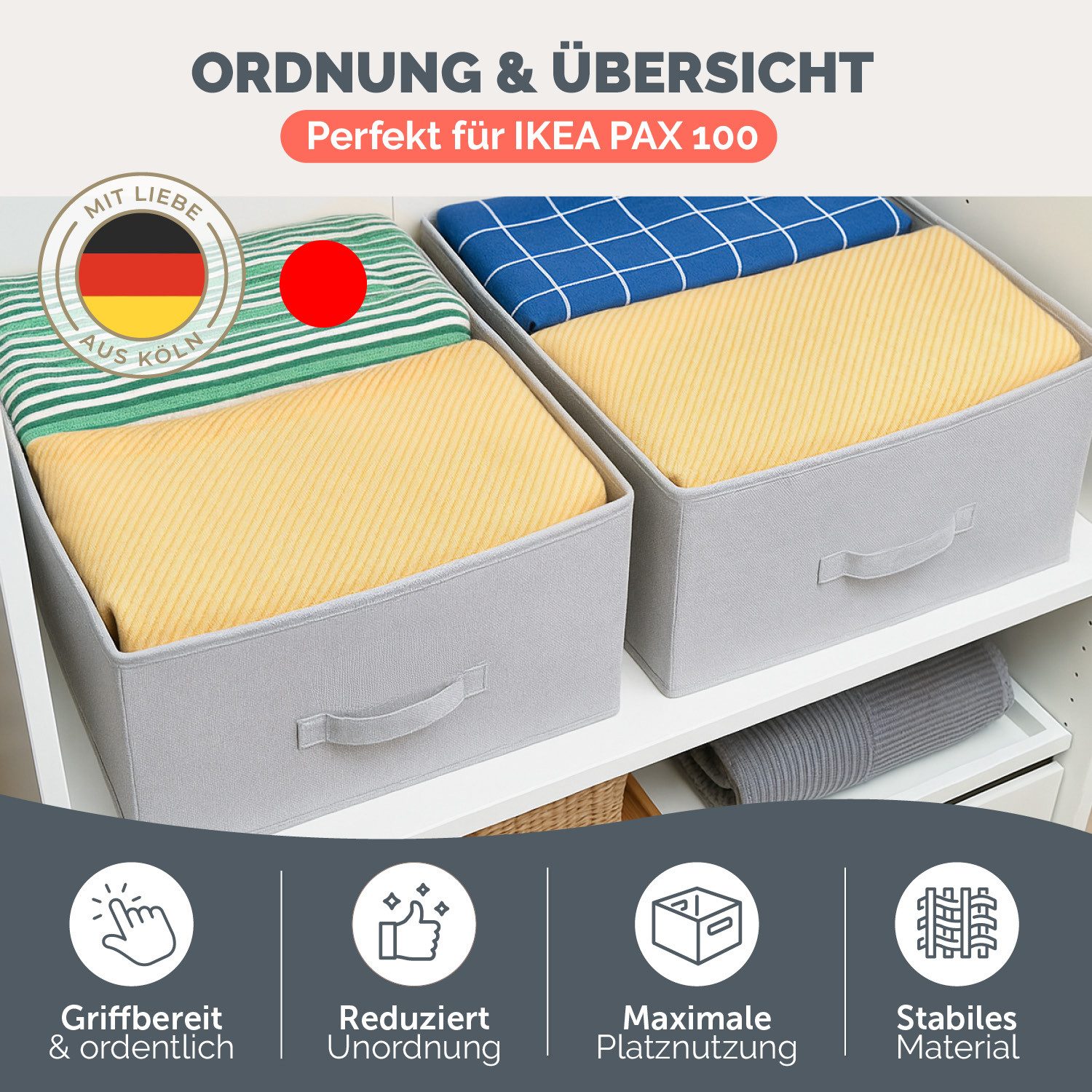 Blumtal Faltbox Kompatibel HEMNES, MALM, PAX Organizer Ordnungssystem Kleiderschrank (2 St), Faltboxen für BHs, T-Shirts - Boxen für Schrank