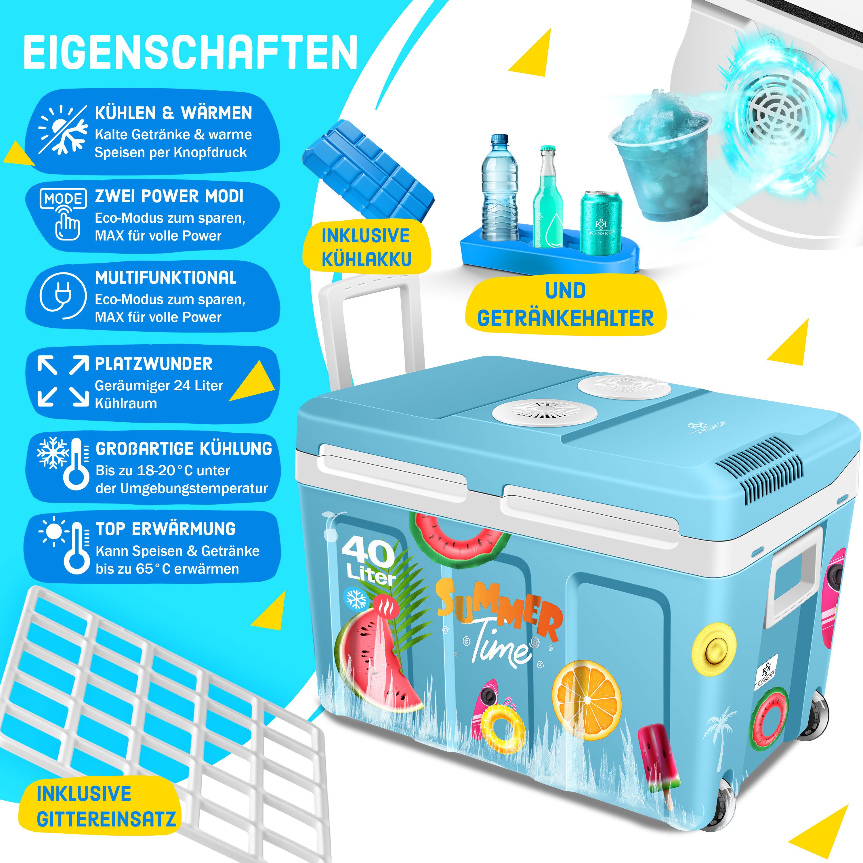 KESSER Kühlbox, 40 l, Thermo-Elektrisch Warmhalten & kühlen -18 bis 65° C für Auto & Camping
