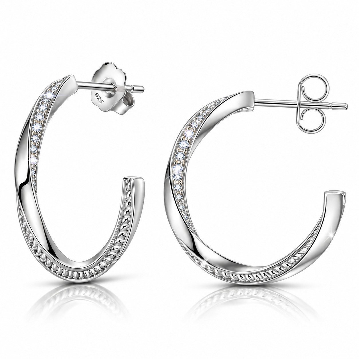 ROUGEMONT Paar Creolen Klassische Zirkonia Creolen 28mm 925 Sterling Silber 18K Gold 20mm, Echtschmuck