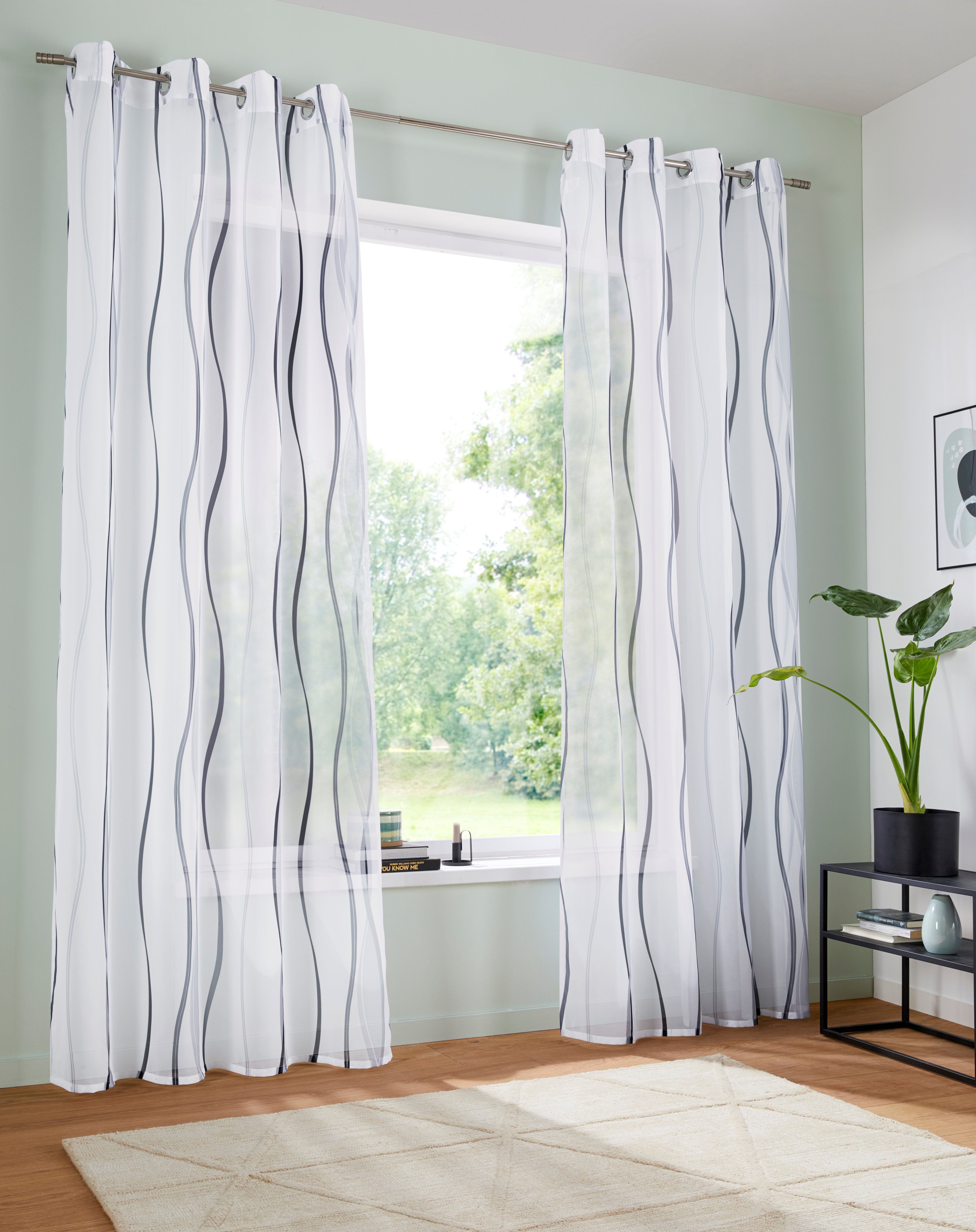 Gardine Dimona, my home, Wellen Set, (2 2-er Voile, St), Ösen transparent, Voile, transparent, weiß/silberfarben/grau Polyester