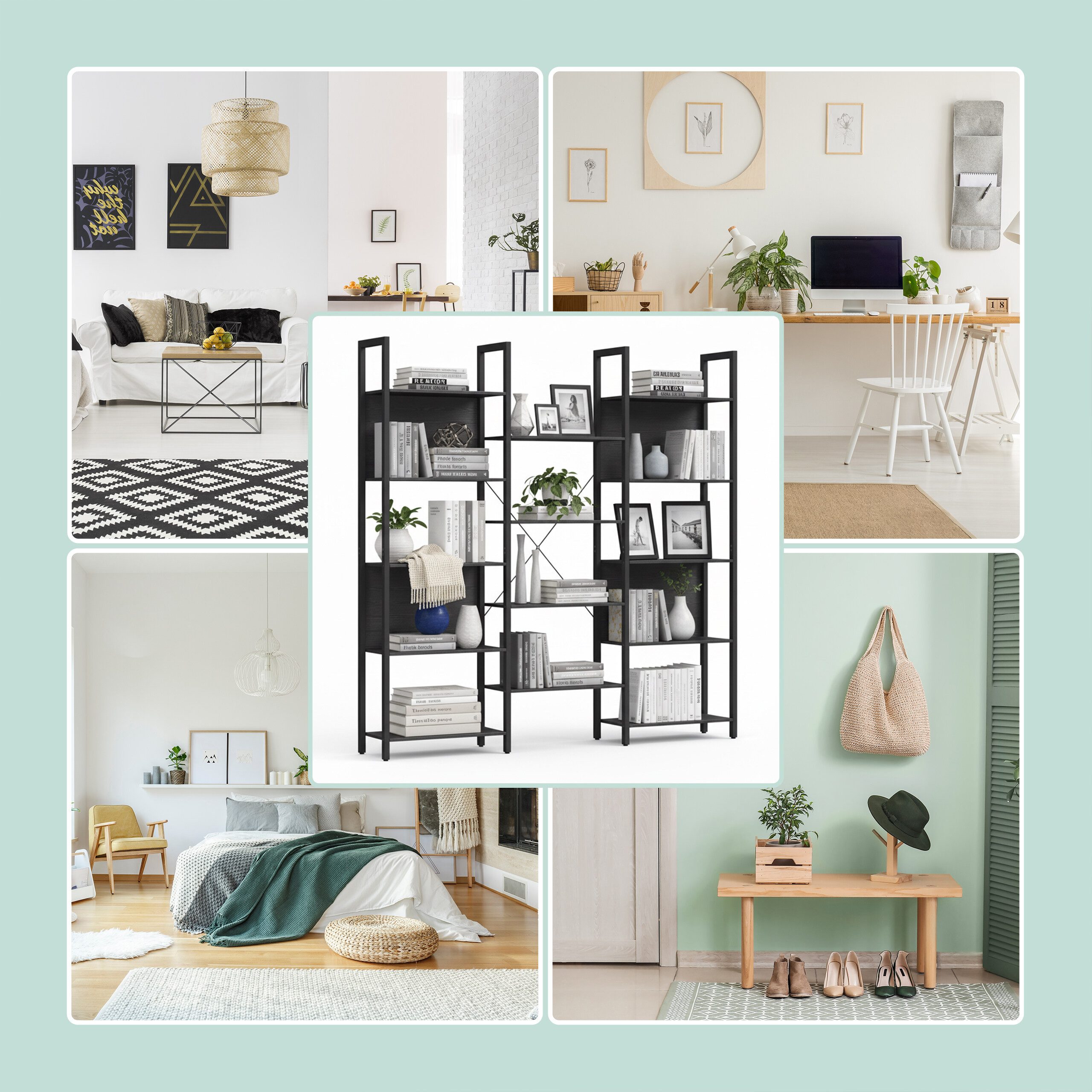 relaxdays Standregal Industrial Bücherregal 14 Ablagen, schwarz