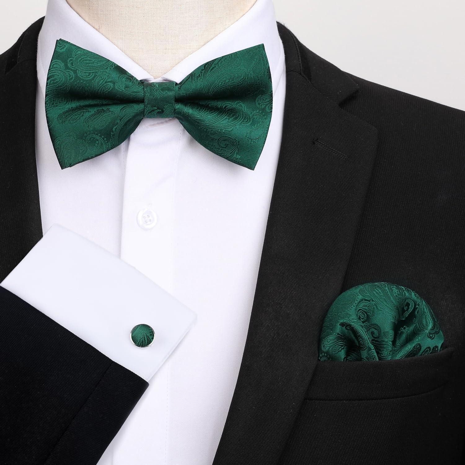 LuxusKollektion Fliege Fliege Herren Paisley Manschettenknöpfe Set Vorgebunden A-grün – Bild 5 von 5