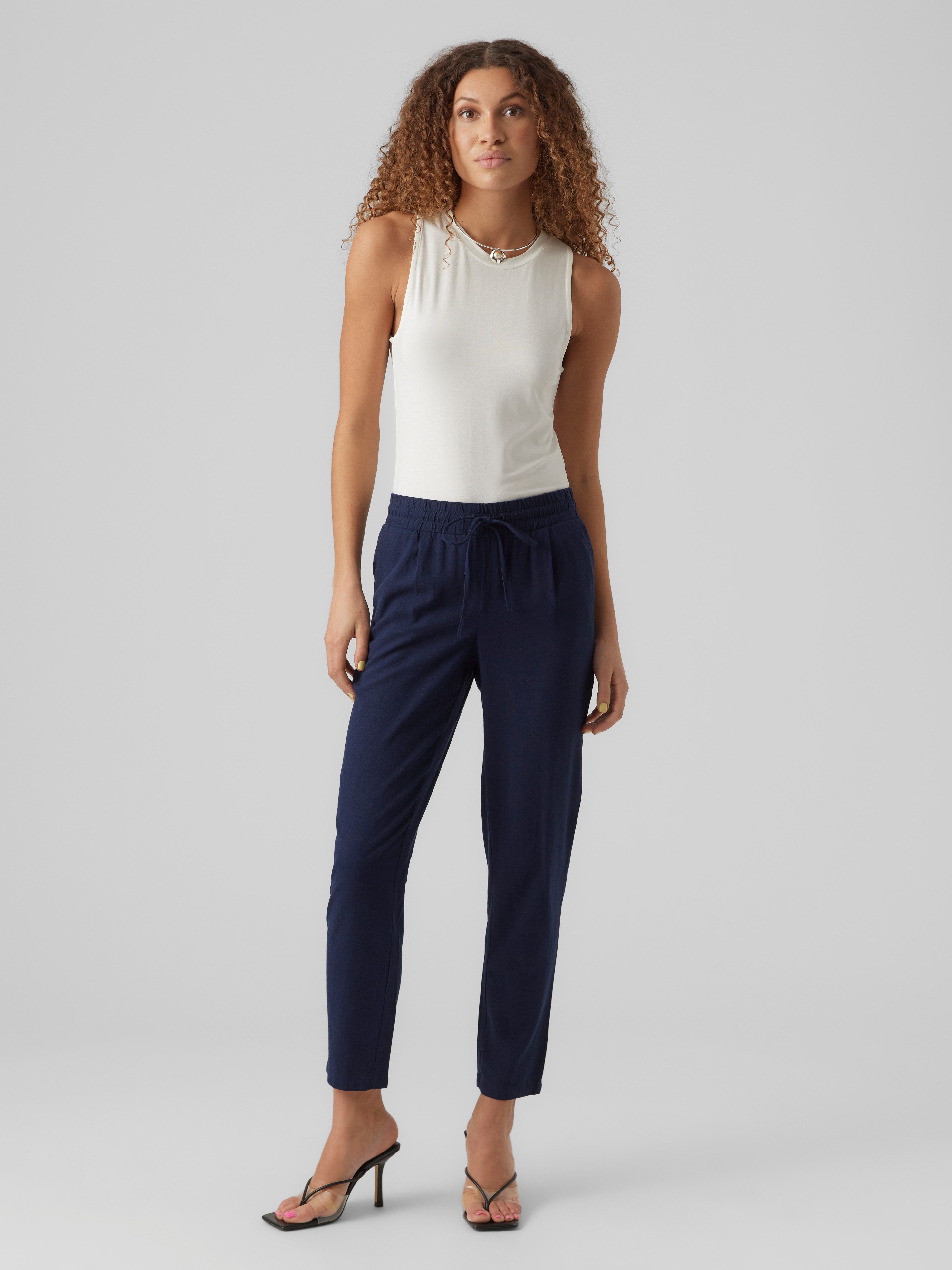 Vero Moda Schlupfhose VMJESMILO MW ANKLE PANTS WVN NOOS mit Leinen, elastisches Bündchen und Kordelzug