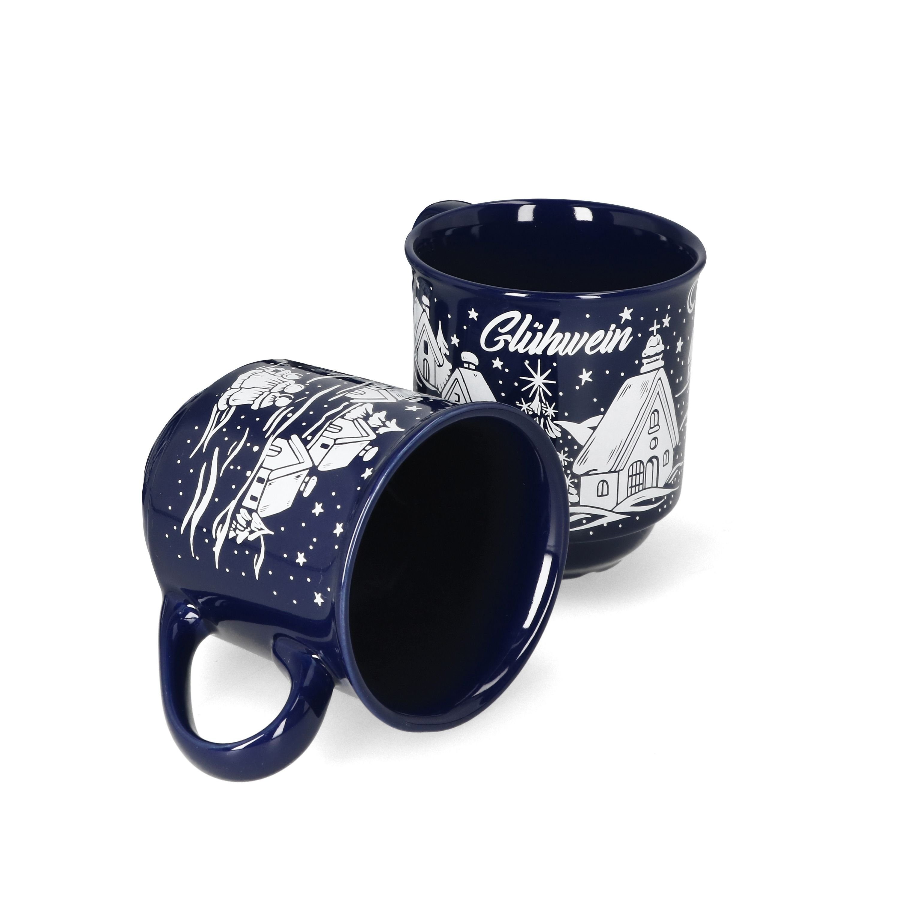 MamboCat Tasse 36er Set geeicht 0,2L dunkelblau Glühweinbecher Weihnachtslandschaft