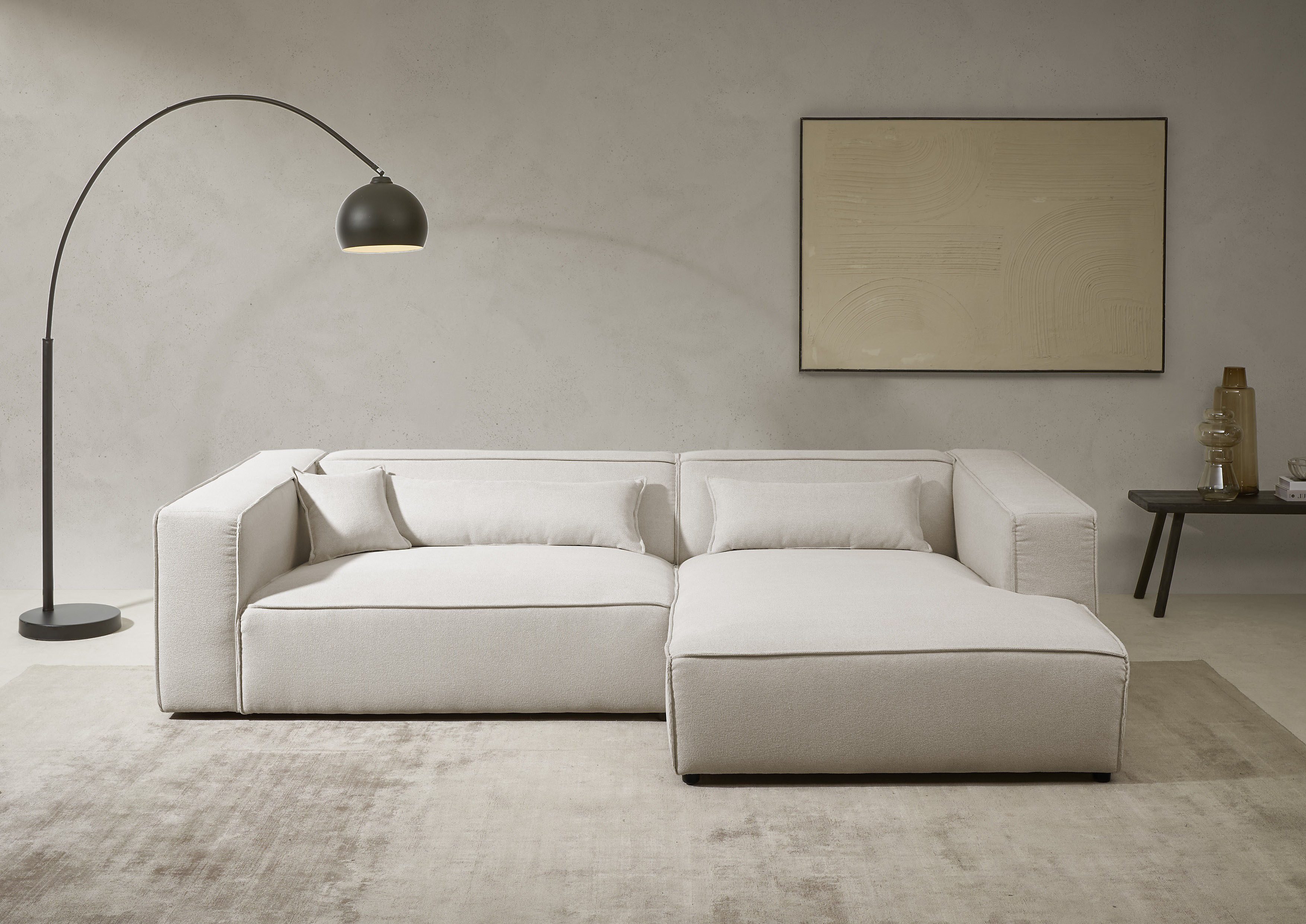 LeGer Home by Lena Gercke Ecksofa PIARA XXL Struktur u. Leinenoptik, Big-Sofa, L-Form, wahlweise Ottomane rechts/links, Kedernaht, extra tiefe Sitzfläche