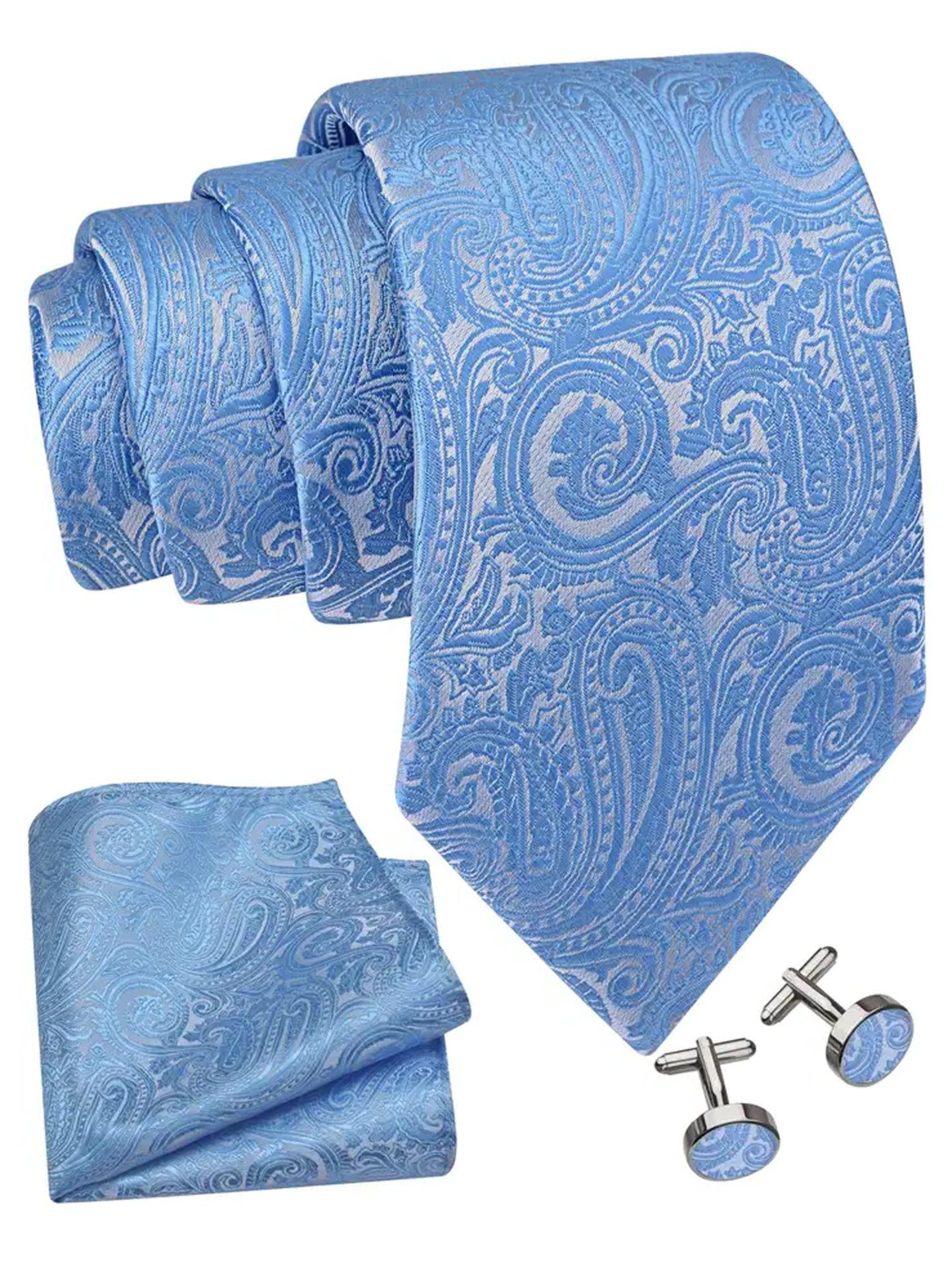 Moschen-Bayern Krawatte Seidenkrawatte Trachtenkrawatte Krawatte  Herrenkrawatte Seide Blau Krawatten-Set - Krawatte + Einstecktuch +  Manschettenknöpfe