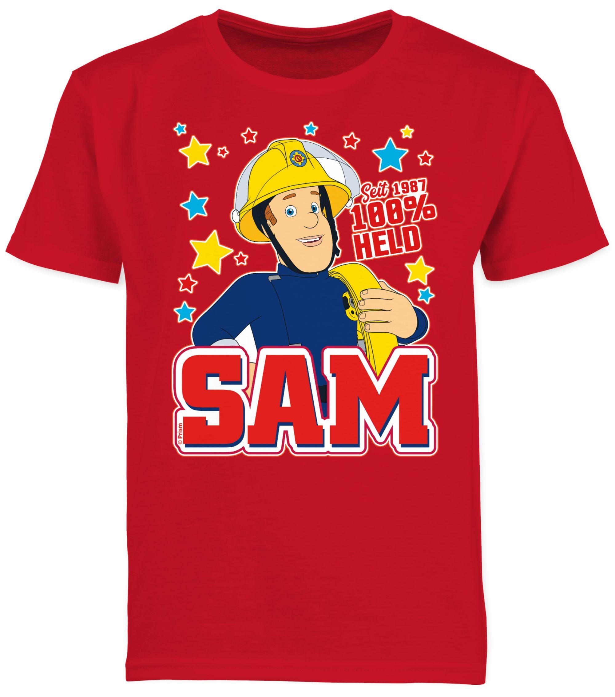 01 - Sam Sam Held T-Shirt Seit Jungen Shirtracer Feuerwehrmann 100% 1987 - Rot