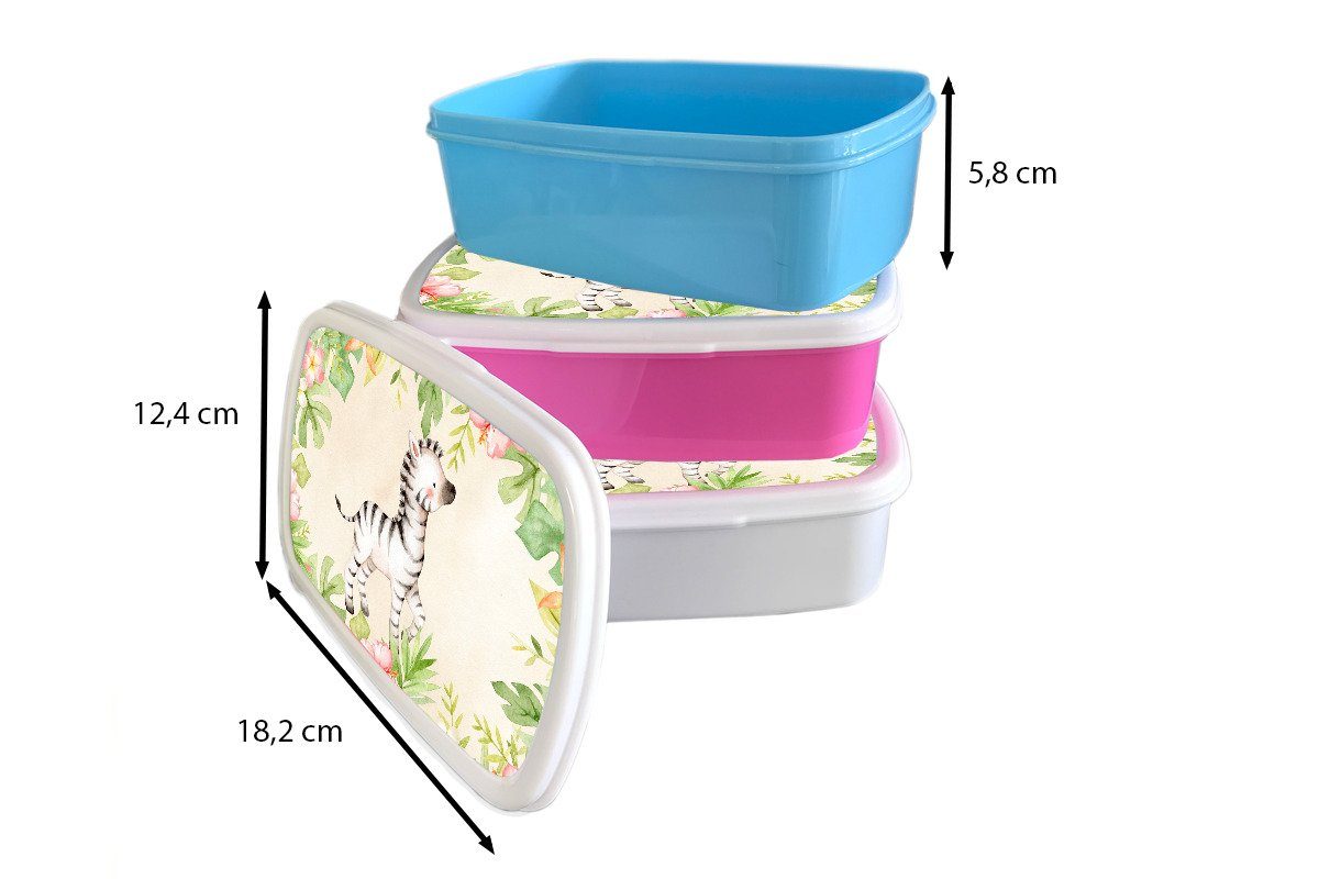 MuchoWow Lunchbox Brotbox (2-tlg), Kinder, - - Zebra rosa Kunststoff Dschungel Mädchen, Snackbox, Brotdose für Kunststoff, Aquarell, Erwachsene
