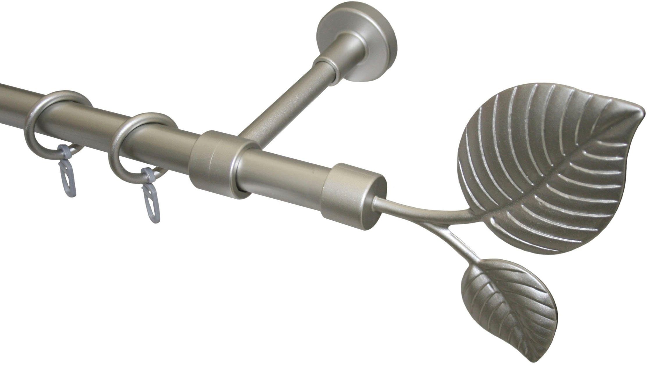 GARESA Gardinenstange LEAF, Ø 20 mm, 1-läufig, Wunschmaßlänge, mit Bohren, verschraubt, Kunststoff, Metall, Vorhanggarnitur, verlängerbar, Wandmontage, mit Ringe