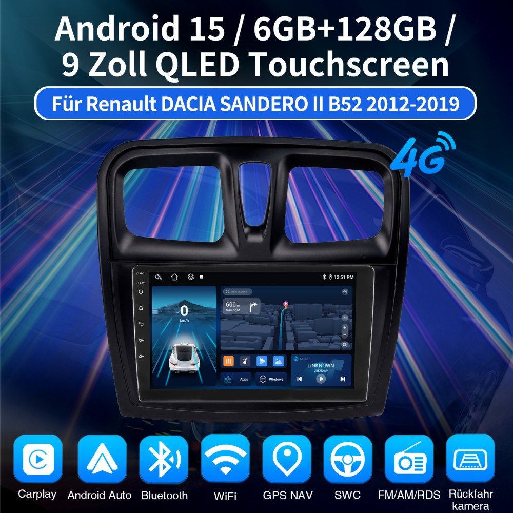 ESSGOO Für Dacia Lodgy Duster Dokker Logan Sandero 6+128GB 8-Kern Autoradio (RDS, Digitalradio (DAB), FM, AM, Apple Carplay Android Auto GPS Navi WIFI EQ)