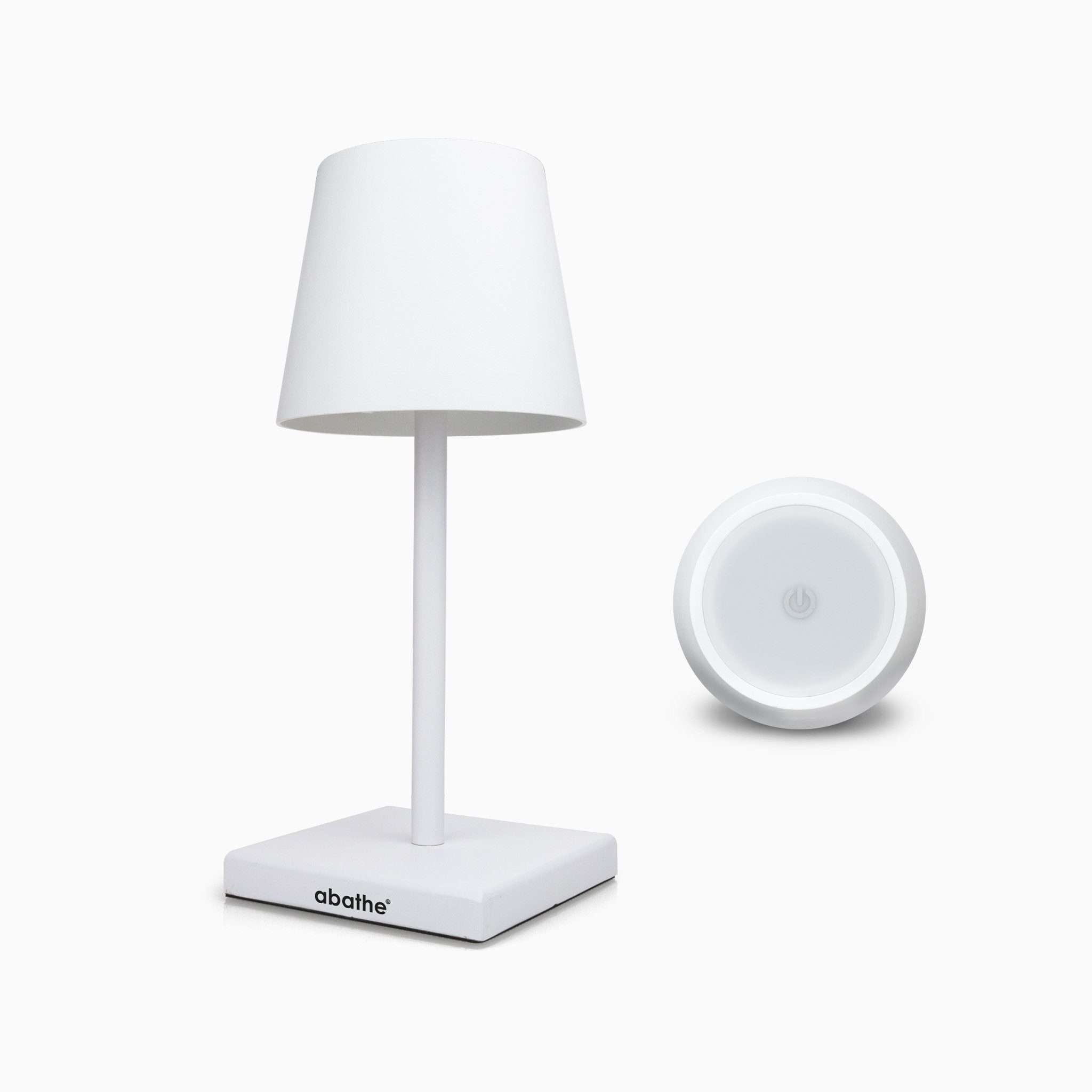 abathe LED Tischleuchte abathe LED-Akku Tischleuchte „classic“ mit USB in weiß, LED fest integriert, Warmweiß, dimmbar, aufladbar, 25,5cm, IP54