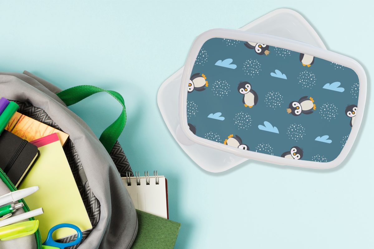 Erwachsene, Pinguin Design, (2-tlg), für Brotdose, MuchoWow Kinder - - weiß Mädchen Wolken für Kunststoff, Jungen Brotbox Lunchbox Jungs und - und