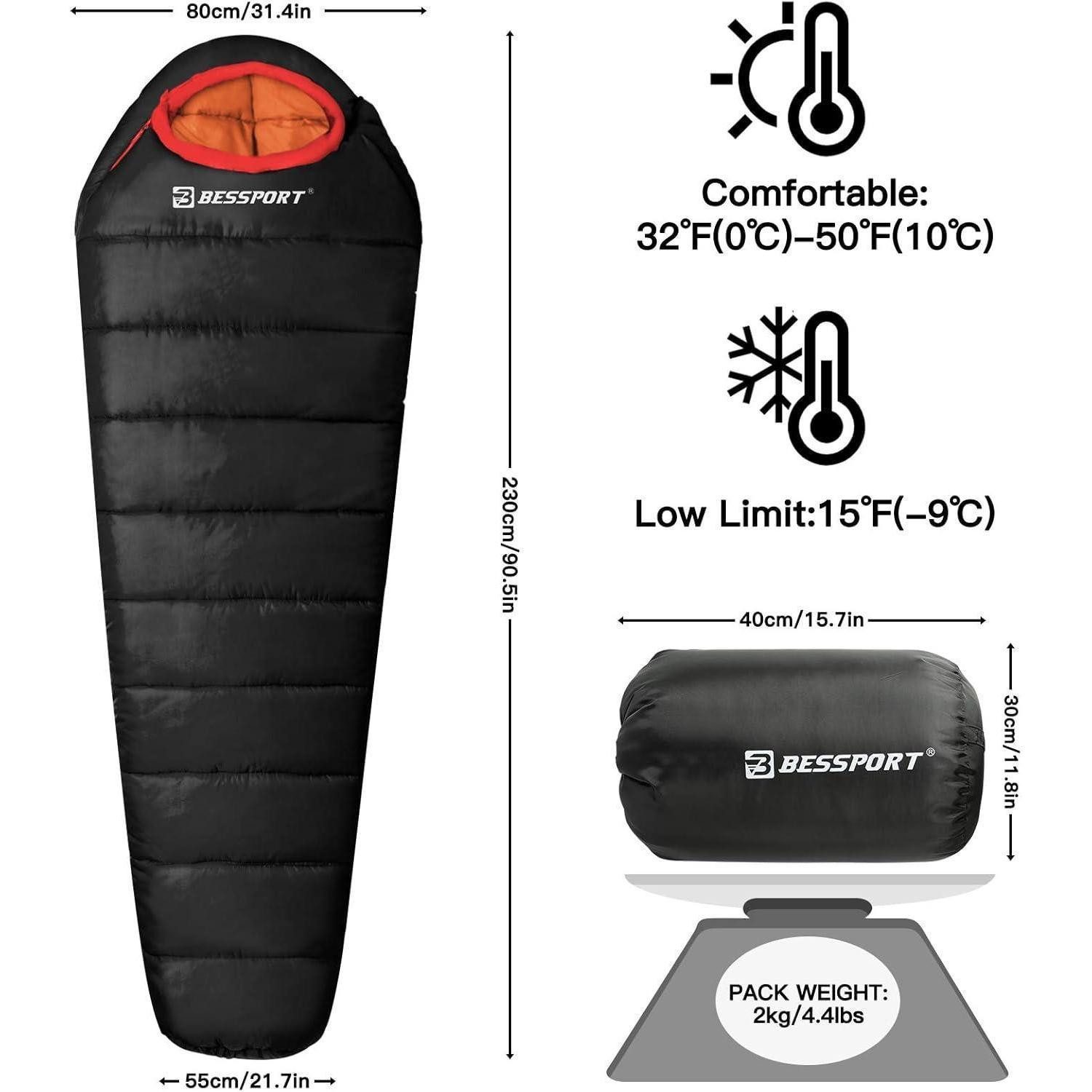 Bessport Mumienschlafsack Schlafsack Mumienschlafsack -10 ℃ - 15 ℃ Winter Camping Outdoor Reise