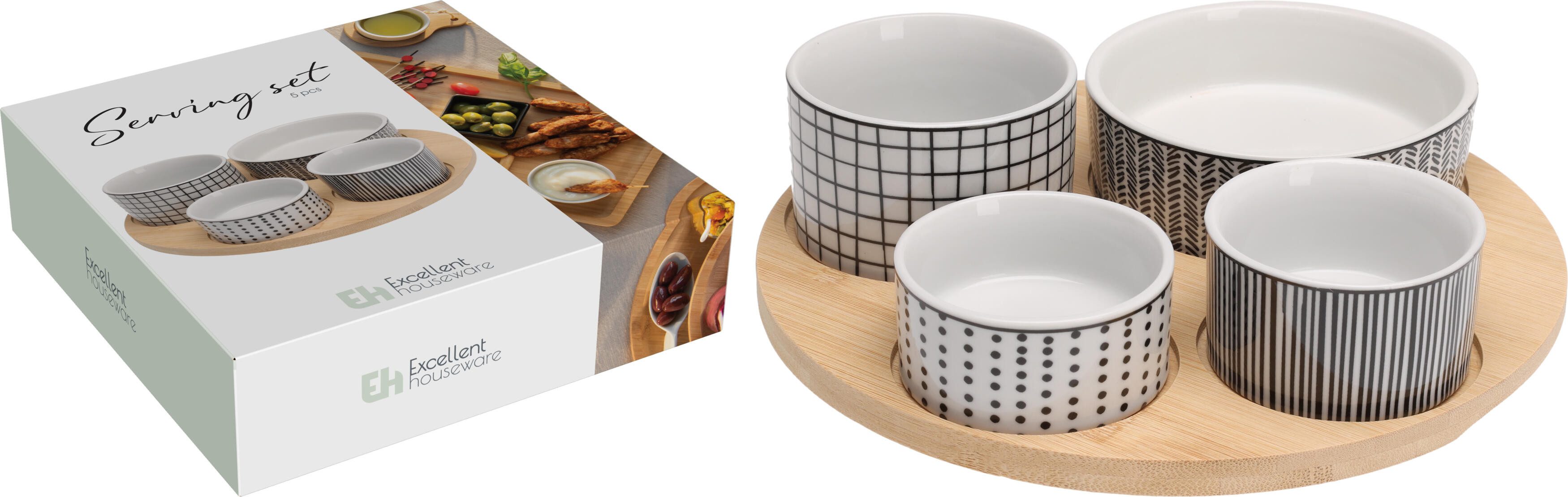 Koopman Kaffeeservice Servierset 5tlg. rund EH, PorzellanHolzwerkstoff
