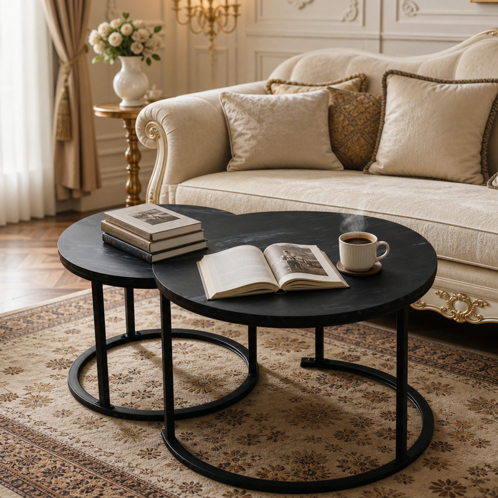BIGTREE Couchtisch Tisch Schwarz Couch Wohnzimmertisch Set Rund Wohnzimmer Tisch (2-St., 2er-Set), 70x70x45 cm und 50x50x40 cm