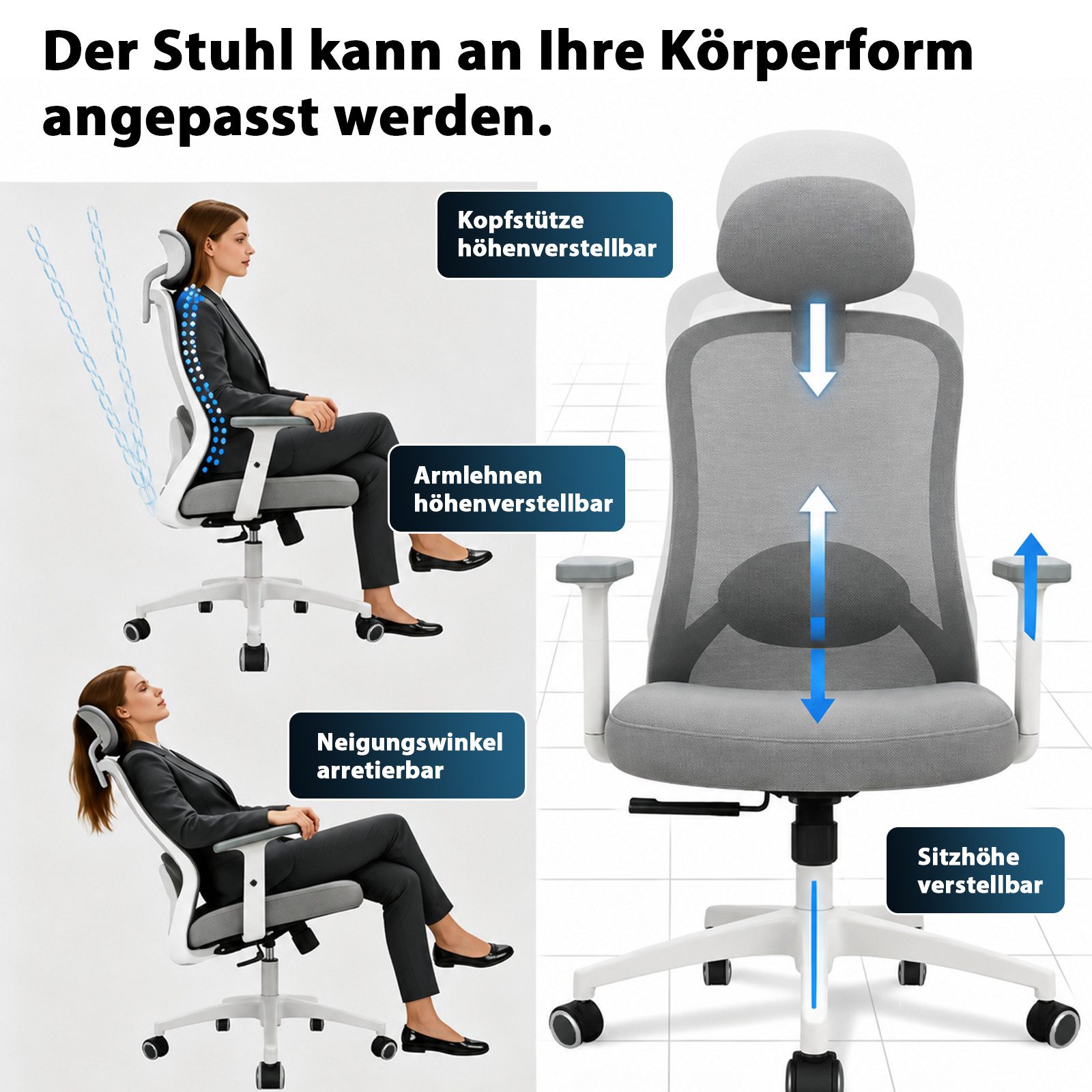 Milacyee Bürostuhl Chefsessel Wippfunktion 200kg belastbar ergonomisch,Bürostuhl (abschließbar Wippfunktion und Höhenverstellbar,NetzbezugDrehstuhl,Schreibtischstuhl), Bürostuhl 200KG