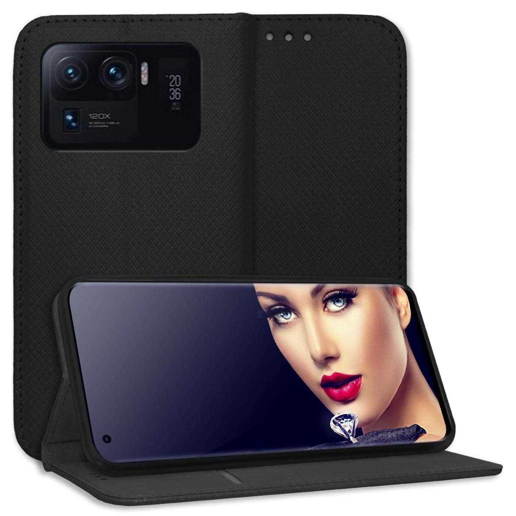 mtb more energy Smartphone-Hülle Smart Magnet für Xiaomi Mi 11 Ultra, Schwarz, Bookstyle Klapphülle Cover Wallet Case aus Kunstleder