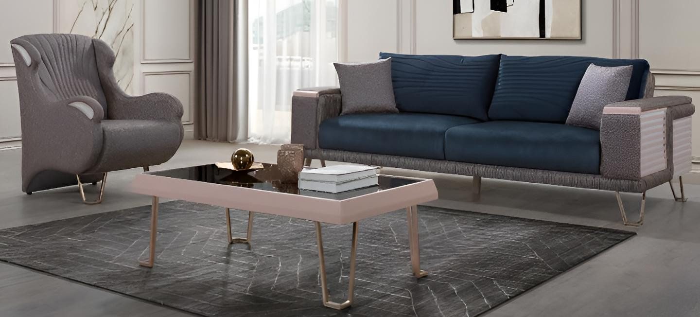 JVmoebel Sitzgruppe Stilvolles Sofa-Set Holzrahmen Moderne Interieur Minimalistischer Stil, (3-tlg)