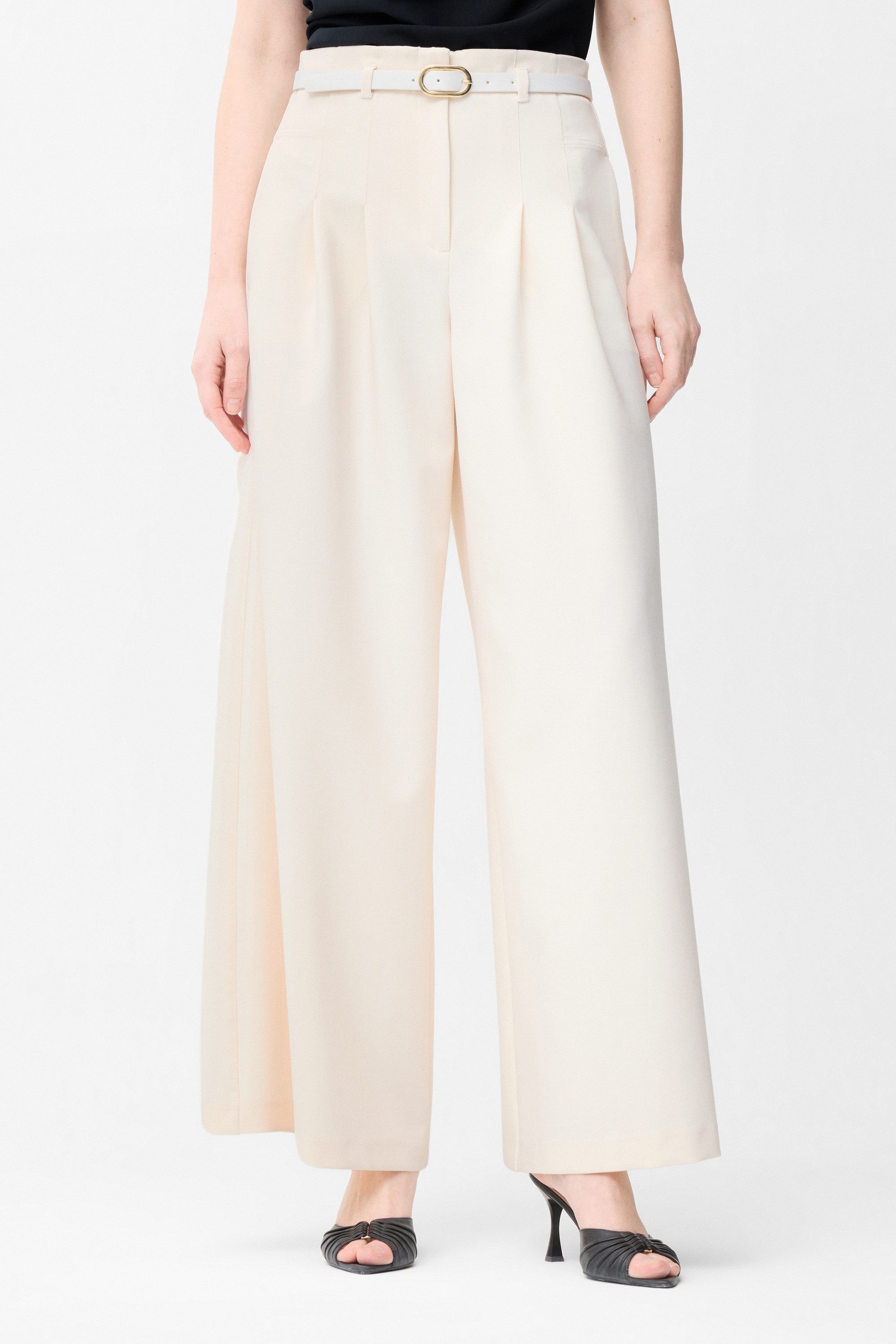 adL Anzughose High-Waist-Hose mit weitem Bein und Gürteldetail