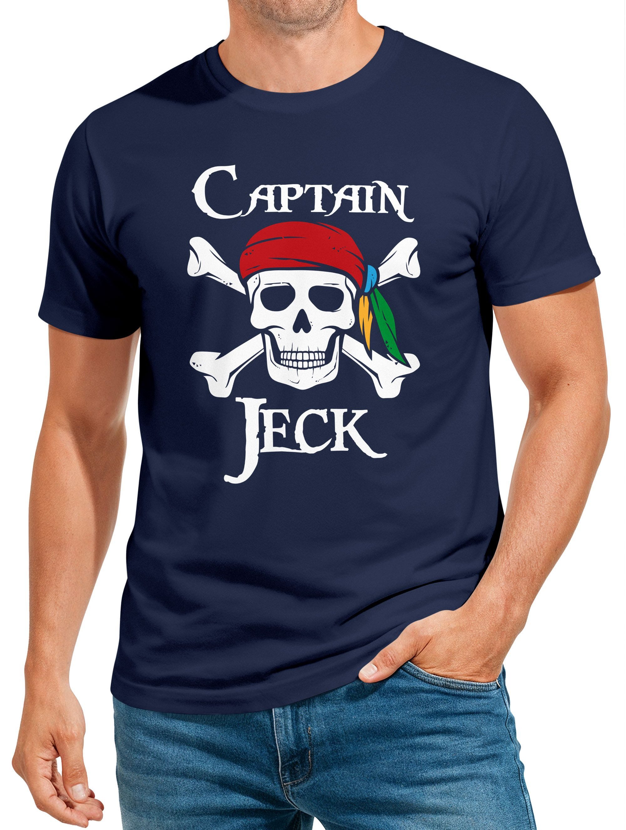 Print-Shirt Herren T-Shirt Fasching Karneval Pirat Captain Jeck Kostüm-Ersatz