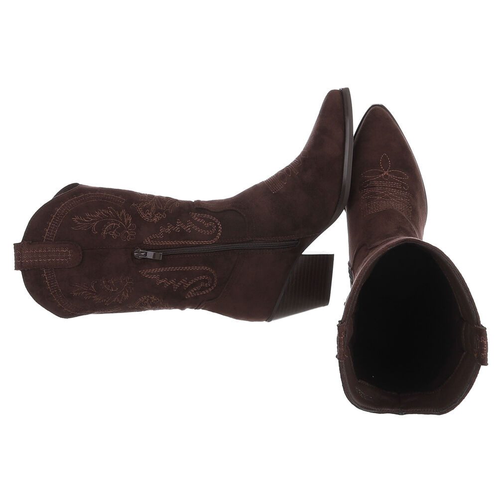 Ital-Design Damen Cowboystiefel Kniehoch Wildleder-Optik Blockabsatz Westernstiefel (92157742) Blockabsatz Stiefel in Braun