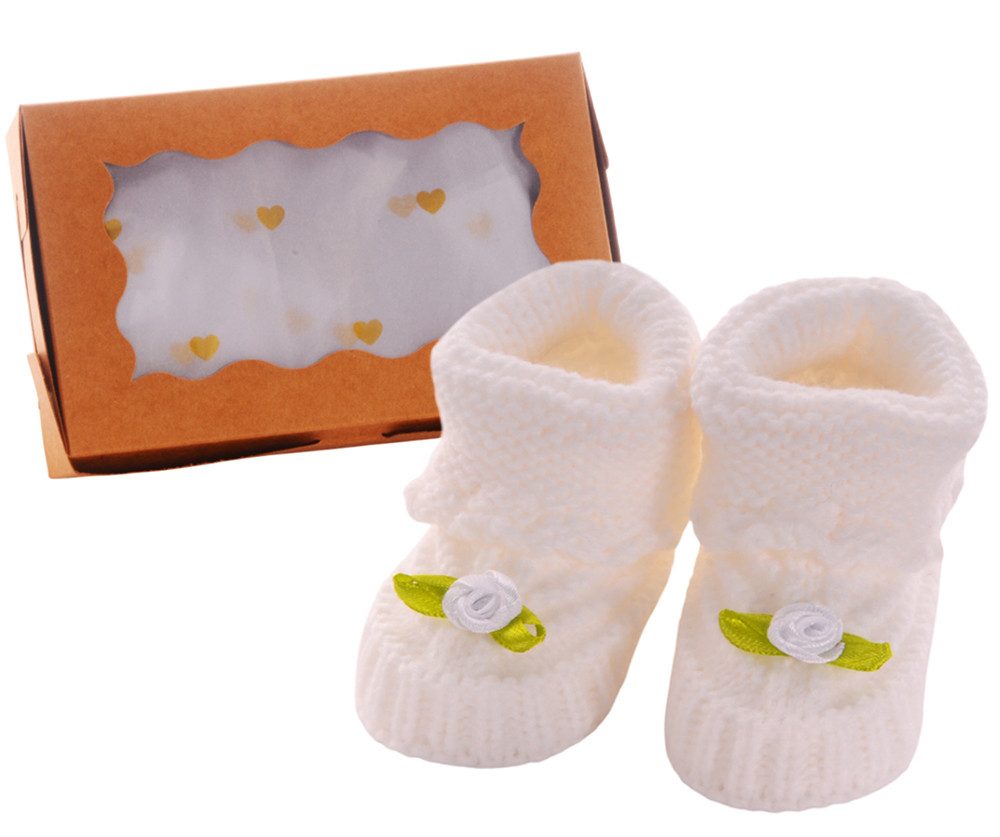 La Bortini Füßlinge Baby Strickschuhe Stricksocken Socken Erstlingssocken in Weiß für Neugeborene, perfekt für Taufe, 50 56 62 68