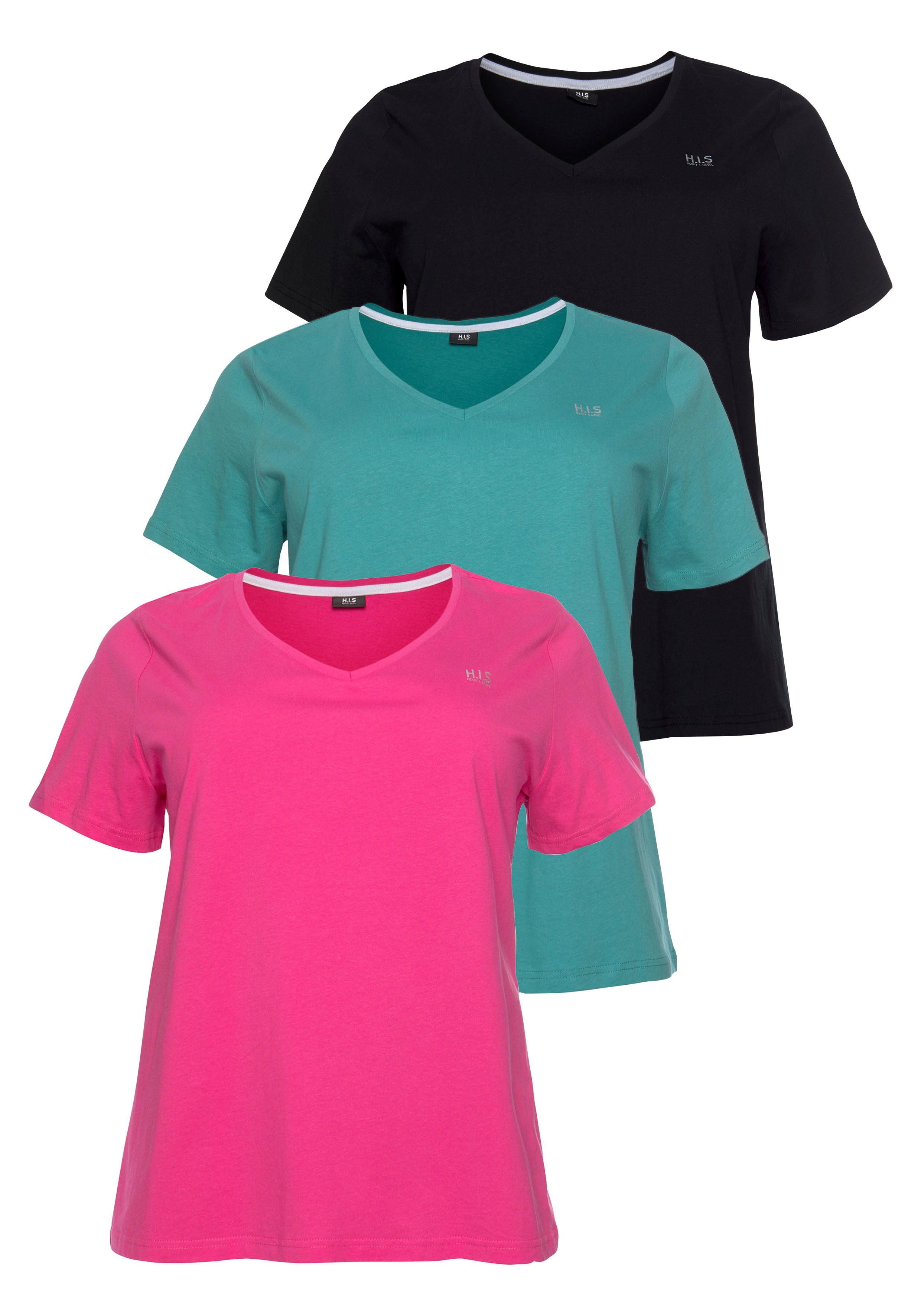H.I.S T-Shirt Essential-Basics (Spar-Set, 3er-Pack) figurumspielender Schnitt, aus Baumwolle