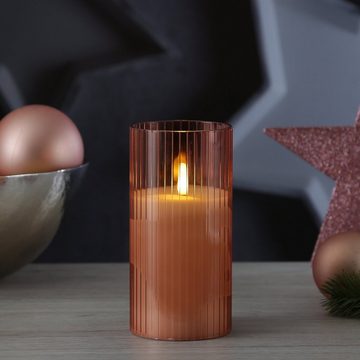 MARELIDA LED-Kerze LED Kerze im Glas Windlicht Echtwachs Timer H: 15cm D: 7,5cm rosa (1-tlg)