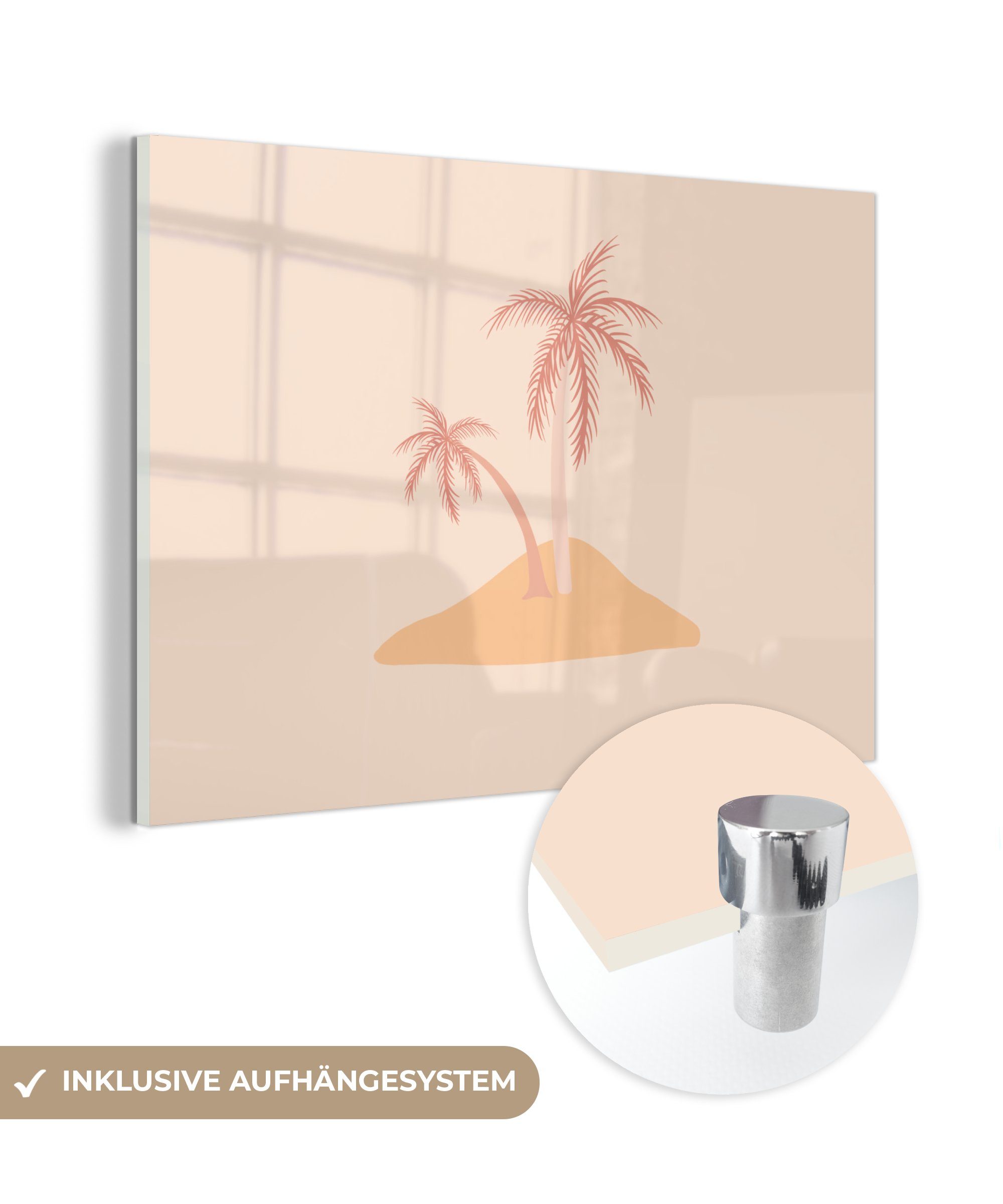 MuchoWow Acrylglasbild Insel Acrylglasbilder (1 - Schlafzimmer Palme Gestaltung Pastell, St), - Wohnzimmer - &