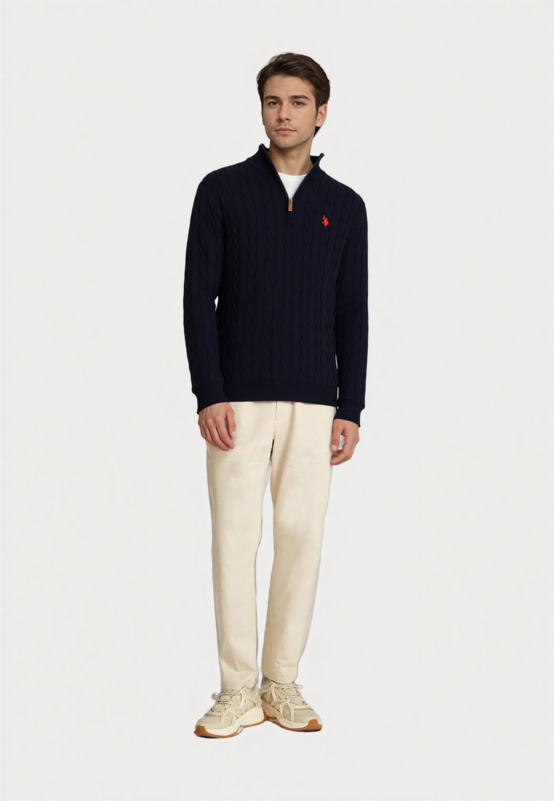 U.S. Polo Assn. Strickpullover Pullover Troyer Half Zip Zopfmuster (1-tlg) günstig online kaufen