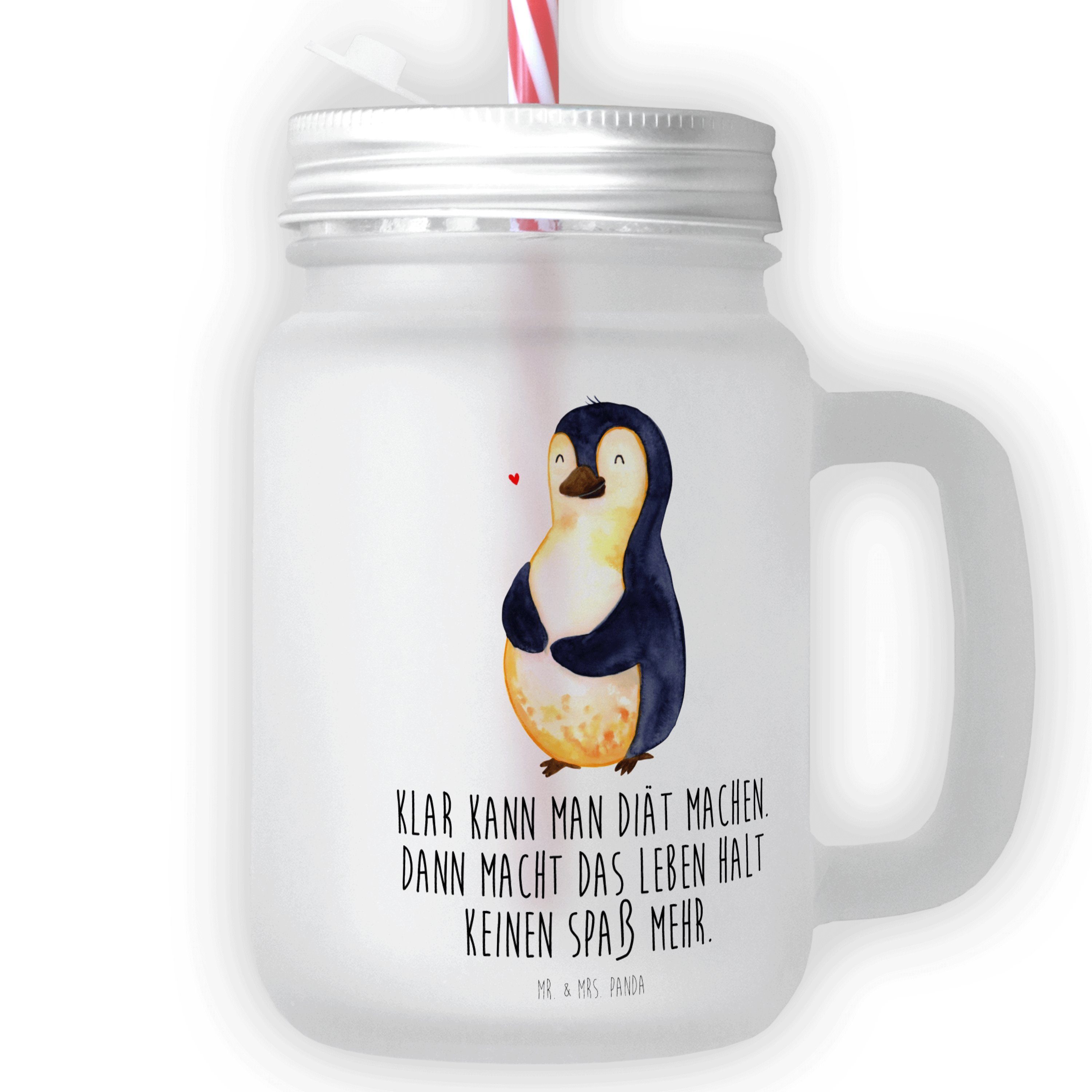 Mr. & Mrs. Panda Cocktailglas Pinguin Diät - Transparent - Geschenk, Körperliebe, Sommerglas, Bierb, Premium Glas, Mit süßen Motiven
