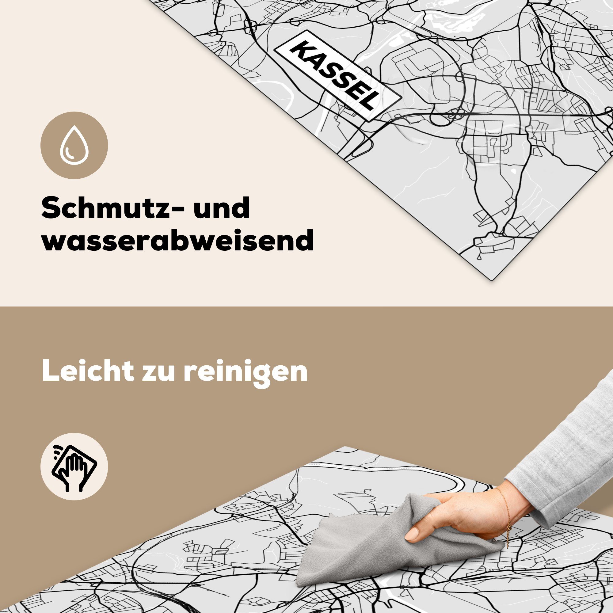 Ceranfeldabdeckung, cm, - Herdblende-/Abdeckplatte - Karte Deutschland MuchoWow Vinyl, küche Arbeitsplatte (1 tlg), Kassel für 78x78 Stadtplan, - - Karte