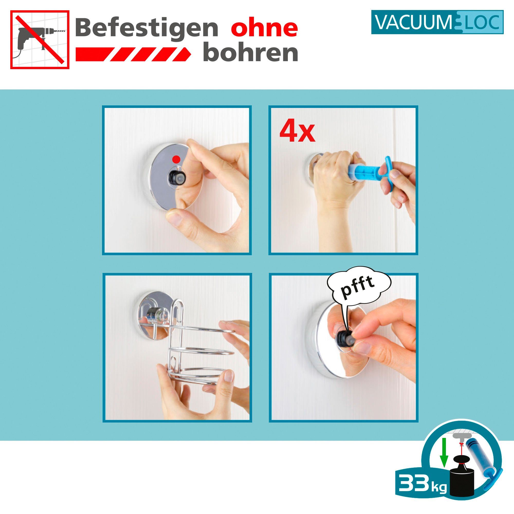 WENKO Handtuchhalter Vacuum-Loc Quadro, Badetuchstange Uno - Befestigen ohne bohren