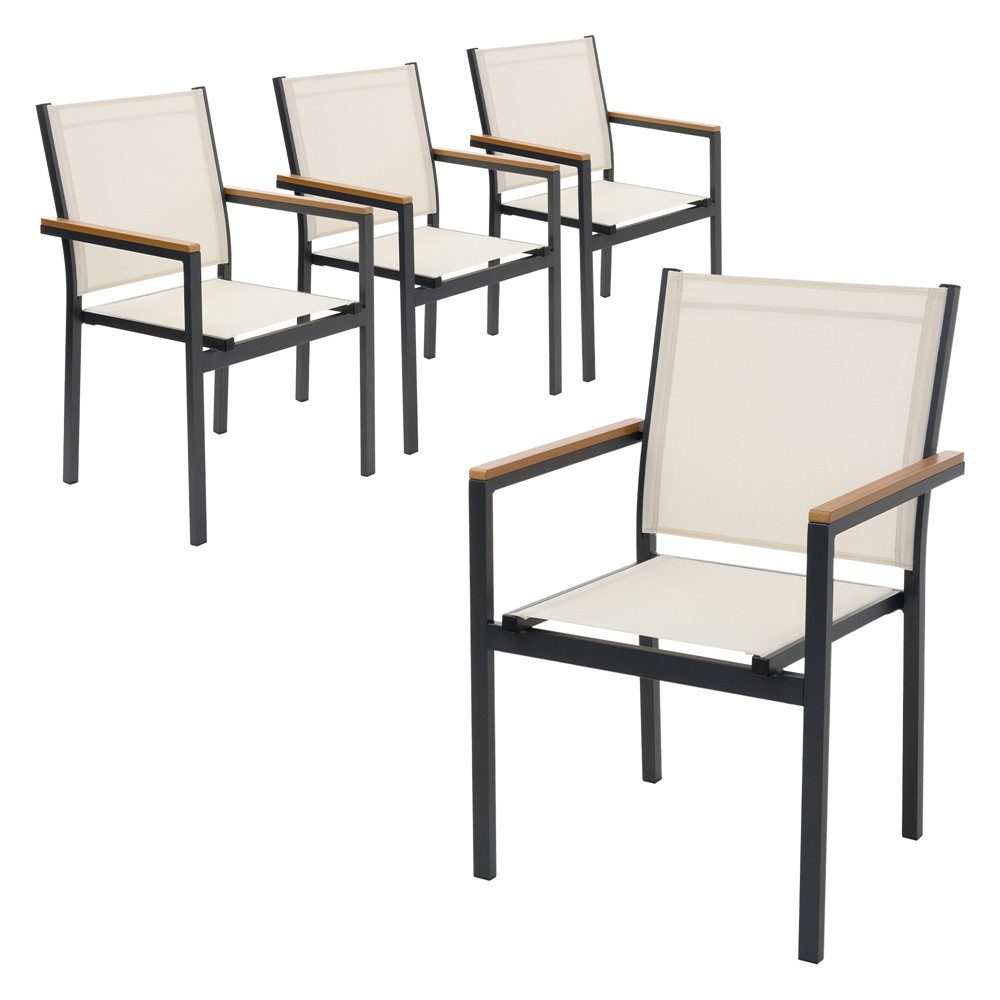 ML-DESIGN Gartenstuhl Terrassenstühle mit Aluminiumgestell Balkonstuhl wetterfest stapelbar (4 St), 4er Set Sessel mit Armlehnen-Holzoptik für Garten Balkon Terrasse
