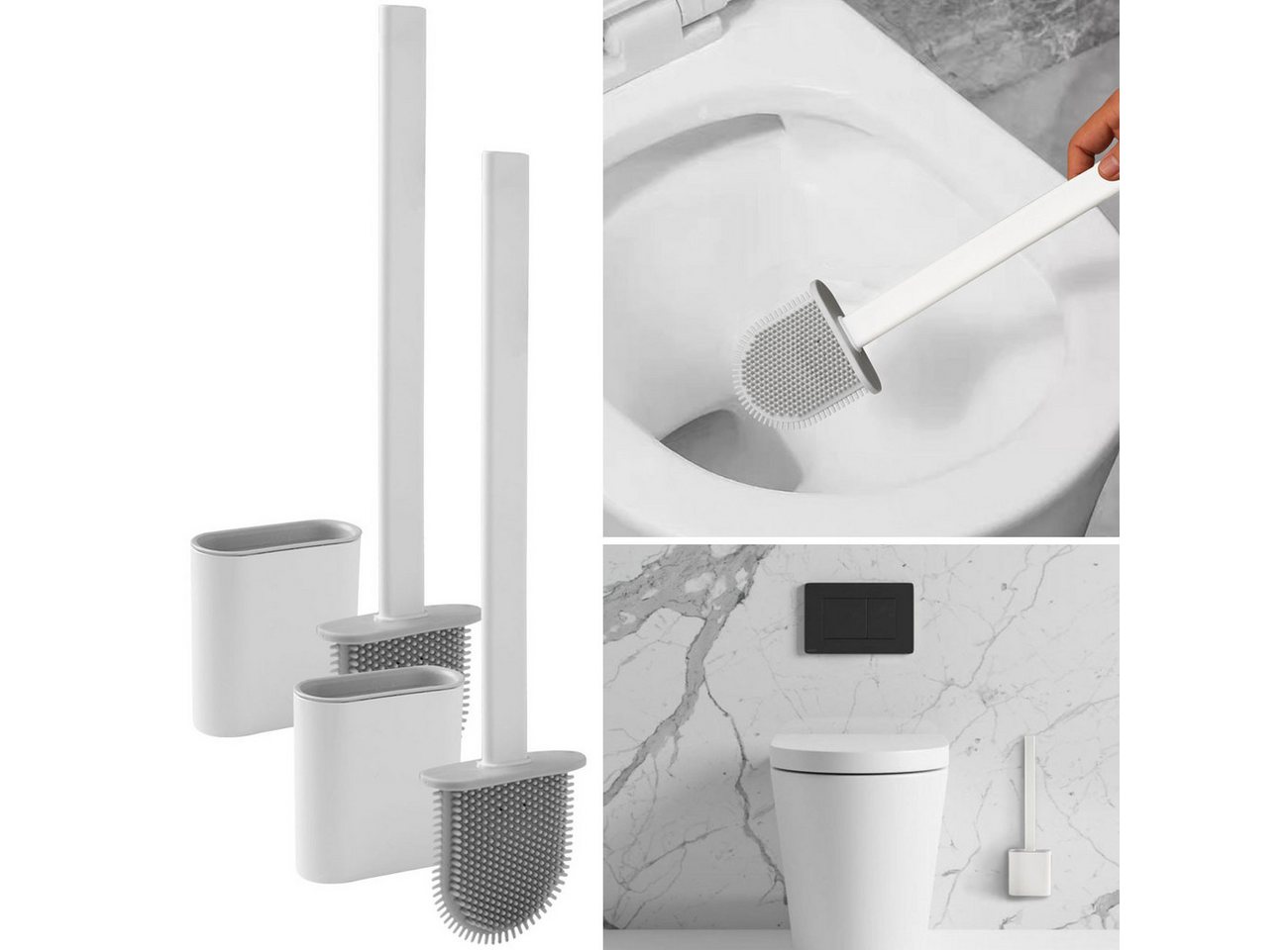Casativo WC-Reinigungsbürste Silikon-WC-Bürsten Set grau/weiß & schwarz 2er/4er Toilettenbürsten, (2-tlg), luftdurchlässiger Bürstenhalter/Bürsten-Stiel: L 26 cm/